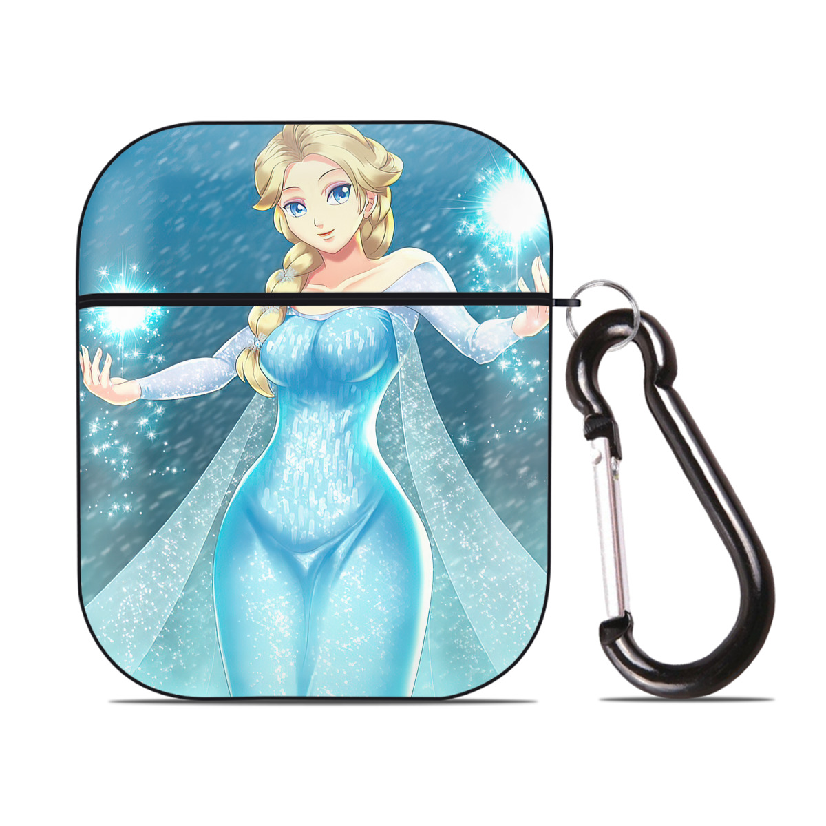 （画像用） アナと雪の女王 アンナ エルサ Frozen Anna Elsa AirPods 第2世代保護ケース ハードシェル ブラック 耐衝撃・防指紋・カラビナ付き