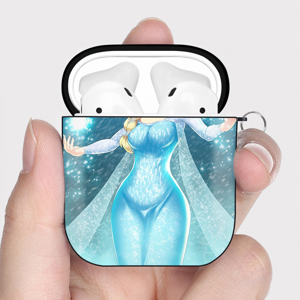 （画像用） アナと雪の女王 アンナ エルサ Frozen Anna Elsa AirPods 第2世代保護ケース ハードシェル ブラック 耐衝撃・防指紋・カラビナ付き