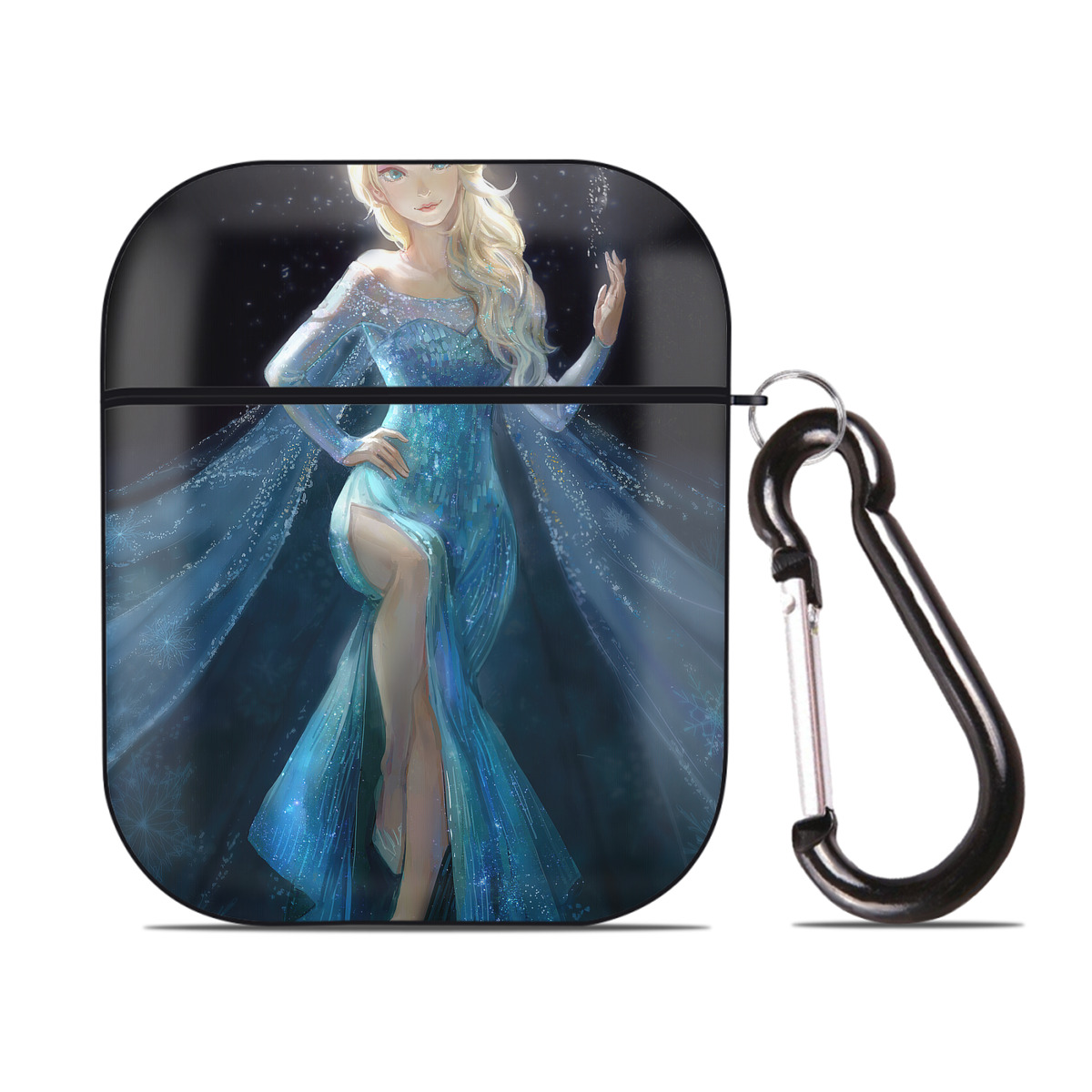 （画像用） アナと雪の女王 アンナ エルサ Frozen Anna Elsa AirPods 第2世代保護ケース ハードシェル ブラック 耐衝撃・防指紋・カラビナ付き