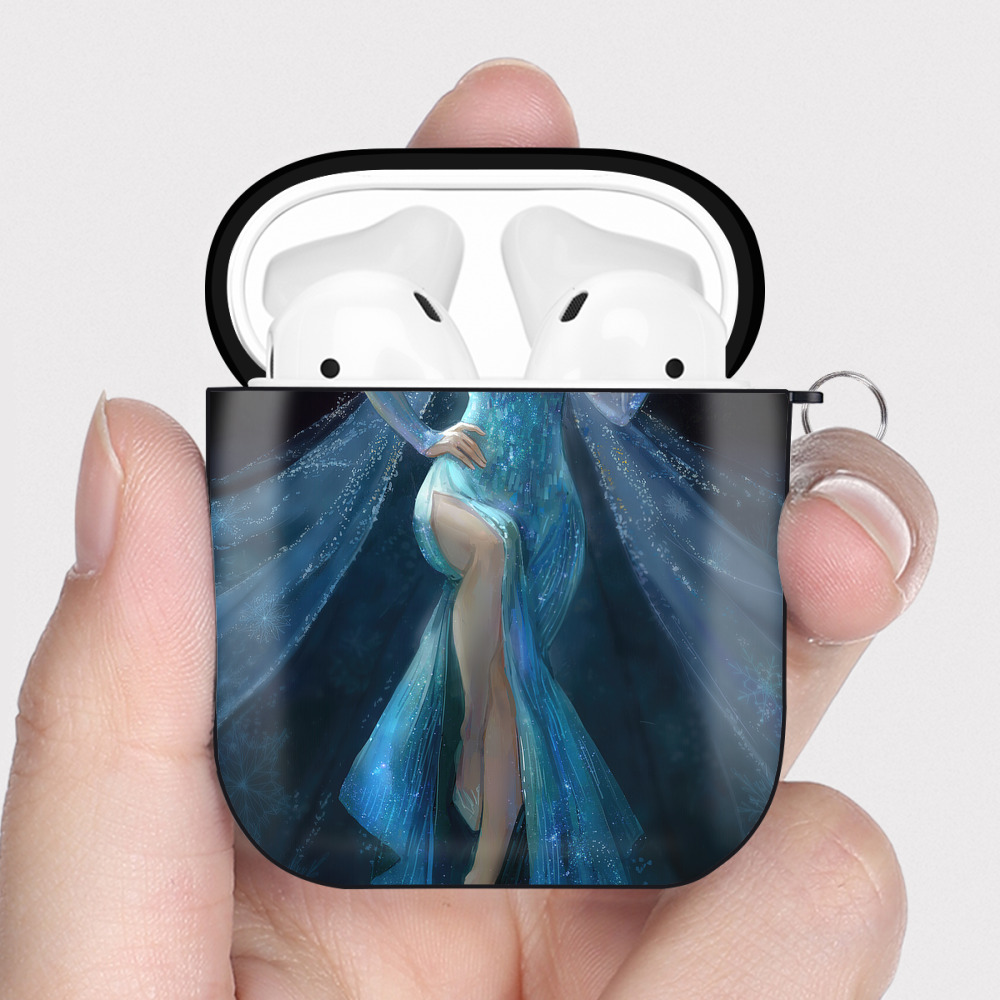 （画像用） アナと雪の女王 アンナ エルサ Frozen Anna Elsa AirPods 第2世代保護ケース ハードシェル ブラック 耐衝撃・防指紋・カラビナ付き