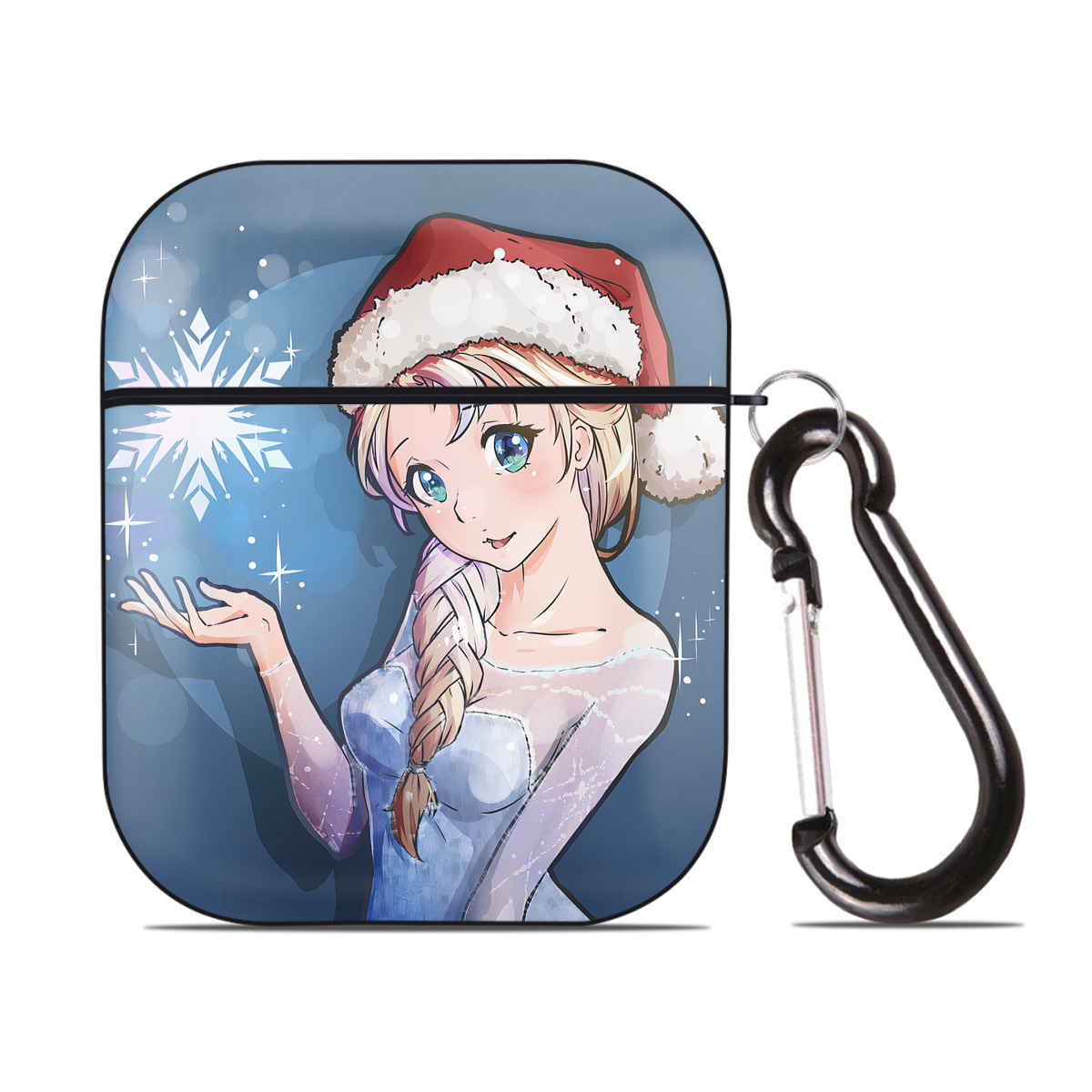 （画像用） アナと雪の女王 アンナ エルサ Frozen Anna Elsa AirPods 第2世代保護ケース ハードシェル ブラック 耐衝撃・防指紋・カラビナ付き