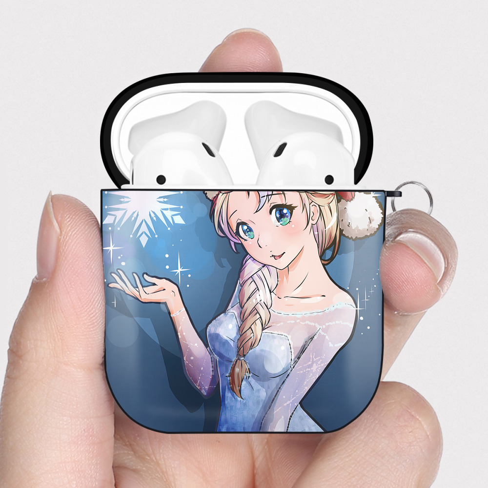 （画像用） アナと雪の女王 アンナ エルサ Frozen Anna Elsa AirPods 第2世代保護ケース ハードシェル ブラック 耐衝撃・防指紋・カラビナ付き