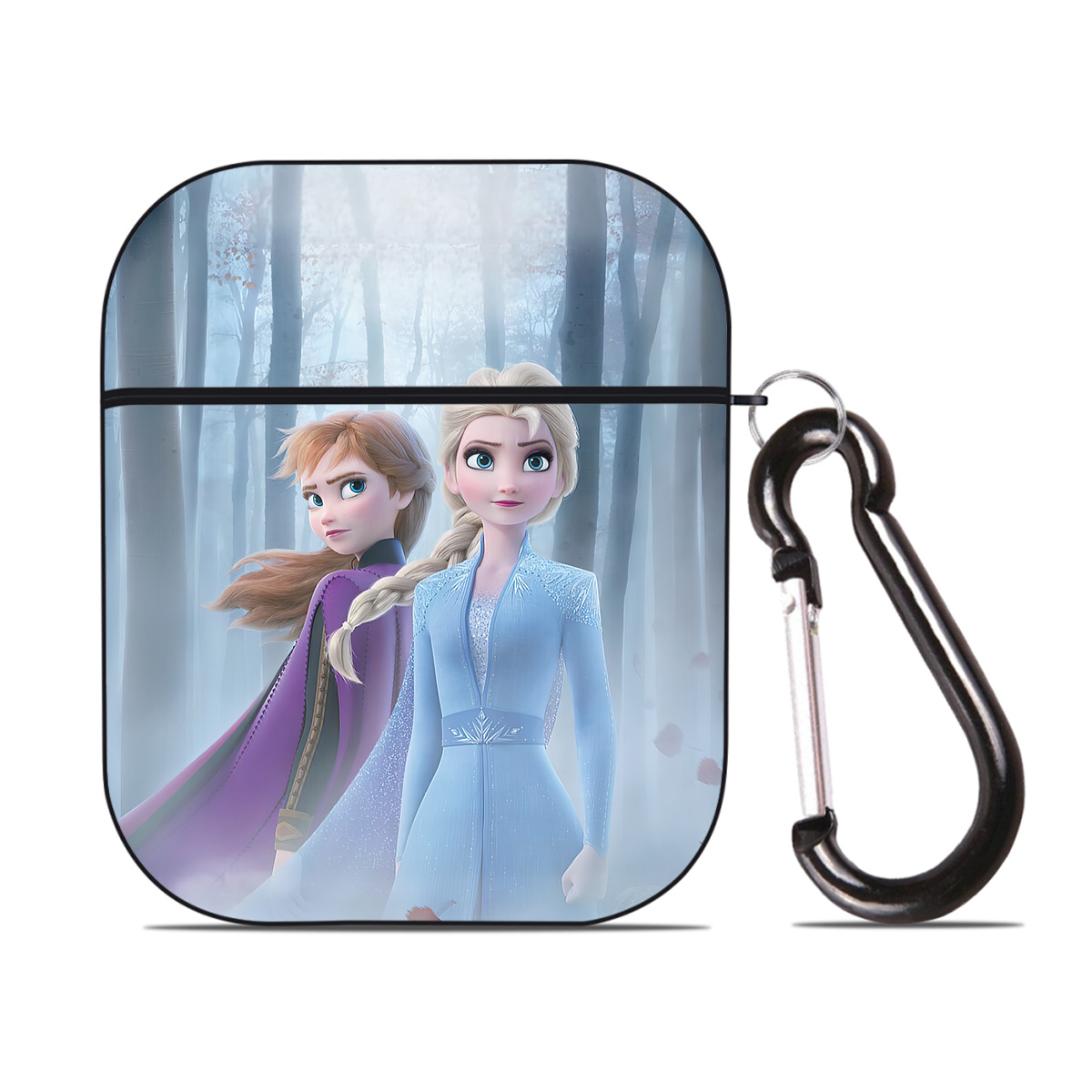（画像用） アナと雪の女王 アンナ エルサ Frozen Anna Elsa AirPods 第2世代保護ケース ハードシェル ブラック 耐衝撃・防指紋・カラビナ付き