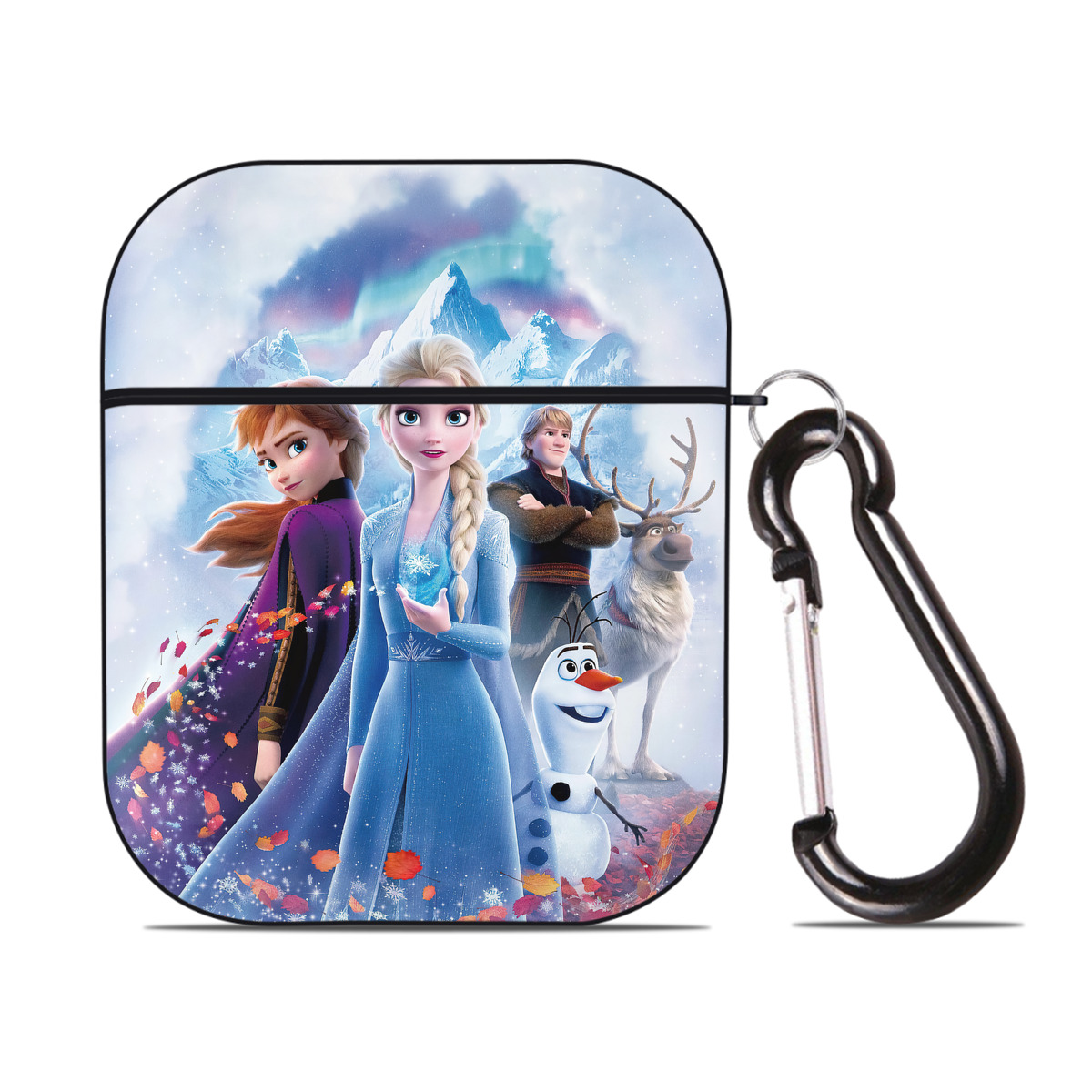 （画像用） アナと雪の女王 アンナ エルサ Frozen Anna Elsa AirPods 第2世代保護ケース ハードシェル ブラック 耐衝撃・防指紋・カラビナ付き