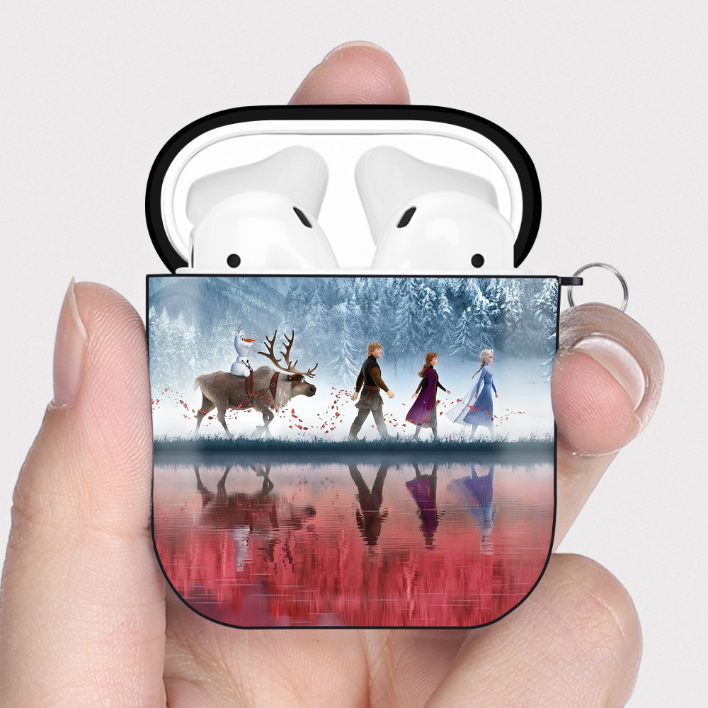 （画像用） アナと雪の女王 アンナ エルサ Frozen Anna Elsa AirPods 第2世代保護ケース ハードシェル ブラック 耐衝撃・防指紋・カラビナ付き
