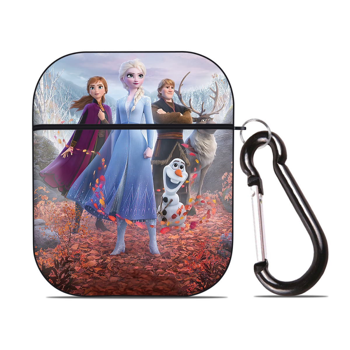 （画像用） アナと雪の女王 アンナ エルサ Frozen Anna Elsa AirPods 第2世代保護ケース ハードシェル ブラック 耐衝撃・防指紋・カラビナ付き