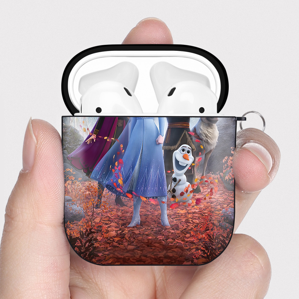 （画像用） アナと雪の女王 アンナ エルサ Frozen Anna Elsa AirPods 第2世代保護ケース ハードシェル ブラック 耐衝撃・防指紋・カラビナ付き