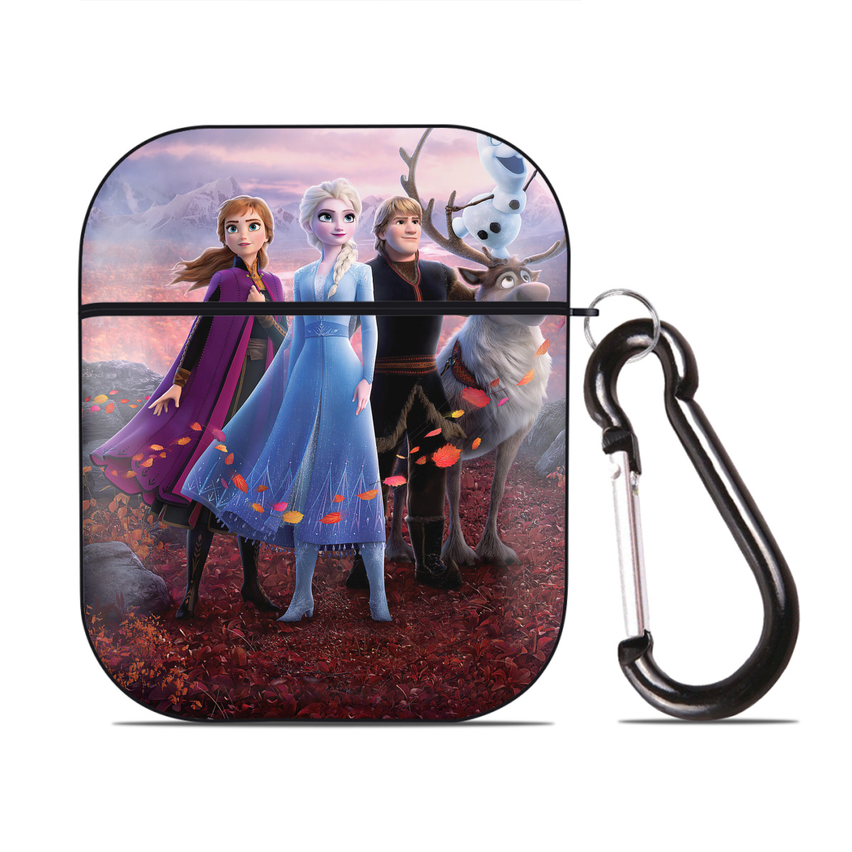 （画像用） アナと雪の女王 アンナ エルサ Frozen Anna Elsa AirPods 第2世代保護ケース ハードシェル ブラック 耐衝撃・防指紋・カラビナ付き