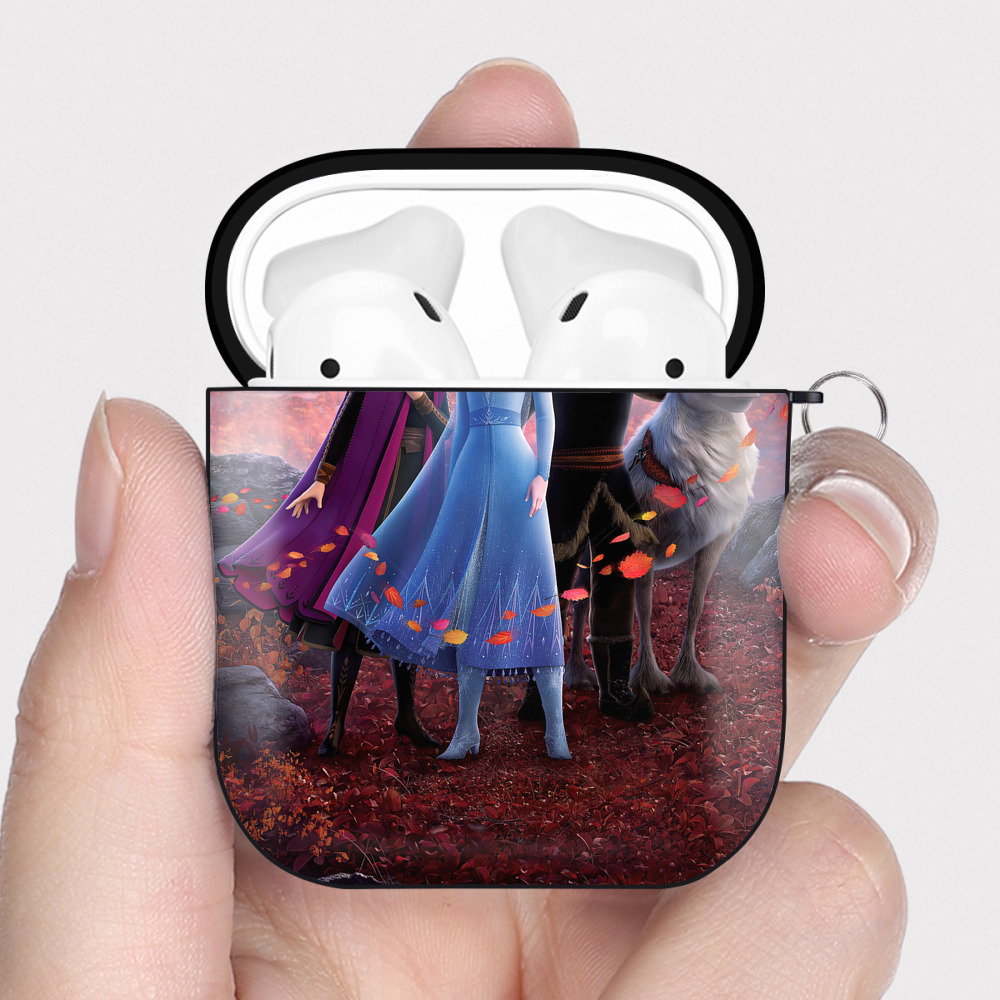 （画像用） アナと雪の女王 アンナ エルサ Frozen Anna Elsa AirPods 第2世代保護ケース ハードシェル ブラック 耐衝撃・防指紋・カラビナ付き