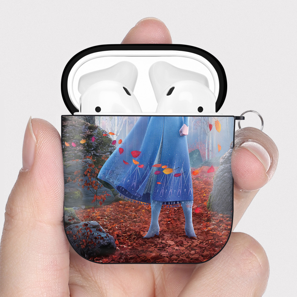（画像用） アナと雪の女王 アンナ エルサ Frozen Anna Elsa AirPods 第2世代保護ケース ハードシェル ブラック 耐衝撃・防指紋・カラビナ付き