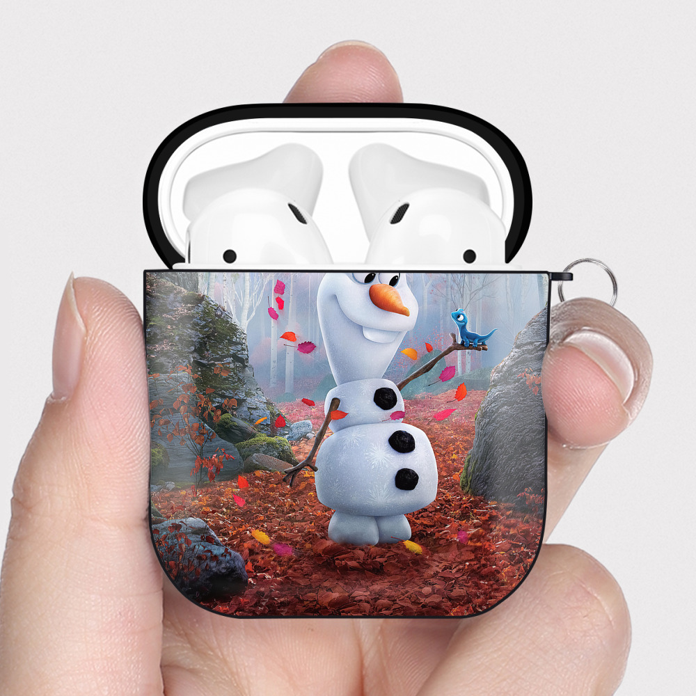 （画像用） アナと雪の女王 アンナ エルサ Frozen Anna Elsa AirPods 第2世代保護ケース ハードシェル ブラック 耐衝撃・防指紋・カラビナ付き
