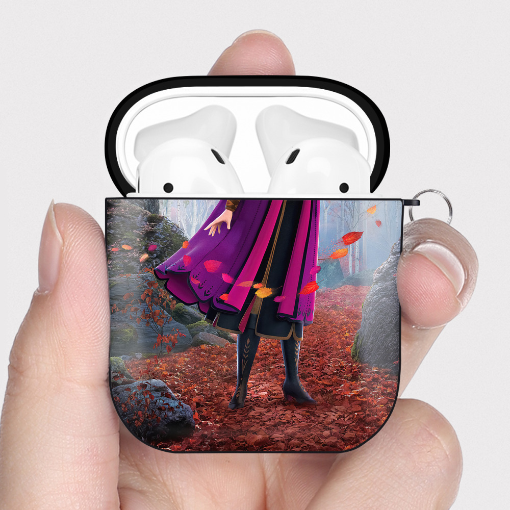 （画像用） アナと雪の女王 アンナ エルサ Frozen Anna Elsa AirPods 第2世代保護ケース ハードシェル ブラック 耐衝撃・防指紋・カラビナ付き