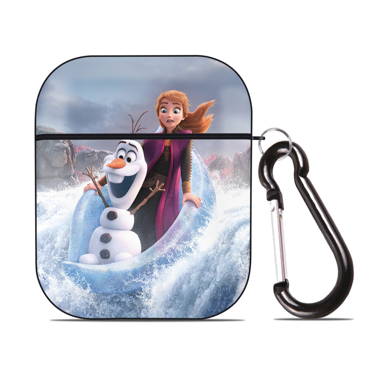 （画像用） アナと雪の女王 アンナ エルサ Frozen Anna Elsa AirPods 第2世代保護ケース ハードシェル ブラック 耐衝撃・防指紋・カラビナ付き