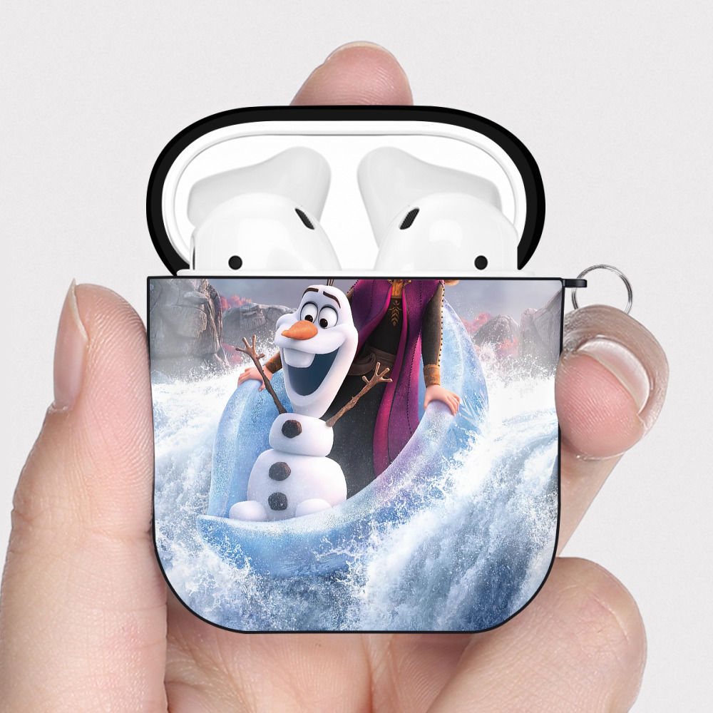（画像用） アナと雪の女王 アンナ エルサ Frozen Anna Elsa AirPods 第2世代保護ケース ハードシェル ブラック 耐衝撃・防指紋・カラビナ付き