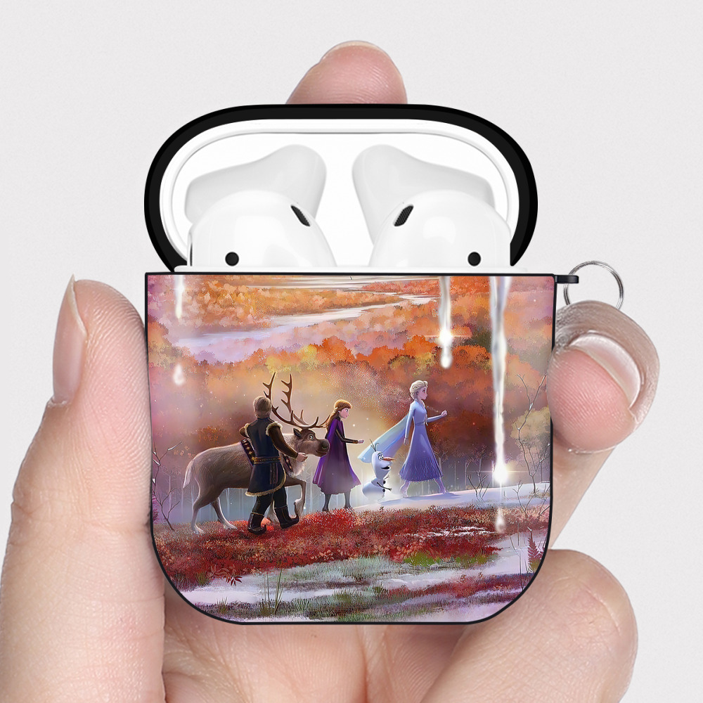 （画像用） アナと雪の女王 アンナ エルサ Frozen Anna Elsa AirPods 第2世代保護ケース ハードシェル ブラック 耐衝撃・防指紋・カラビナ付き
