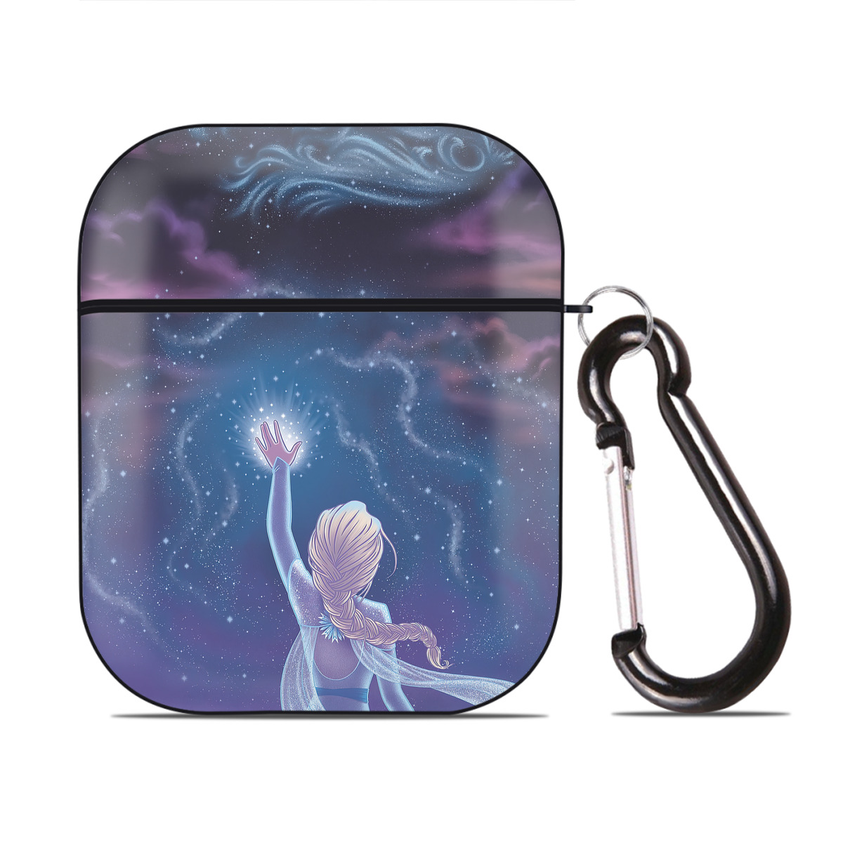 （画像用） アナと雪の女王 アンナ エルサ Frozen Anna Elsa AirPods 第2世代保護ケース ハードシェル ブラック 耐衝撃・防指紋・カラビナ付き