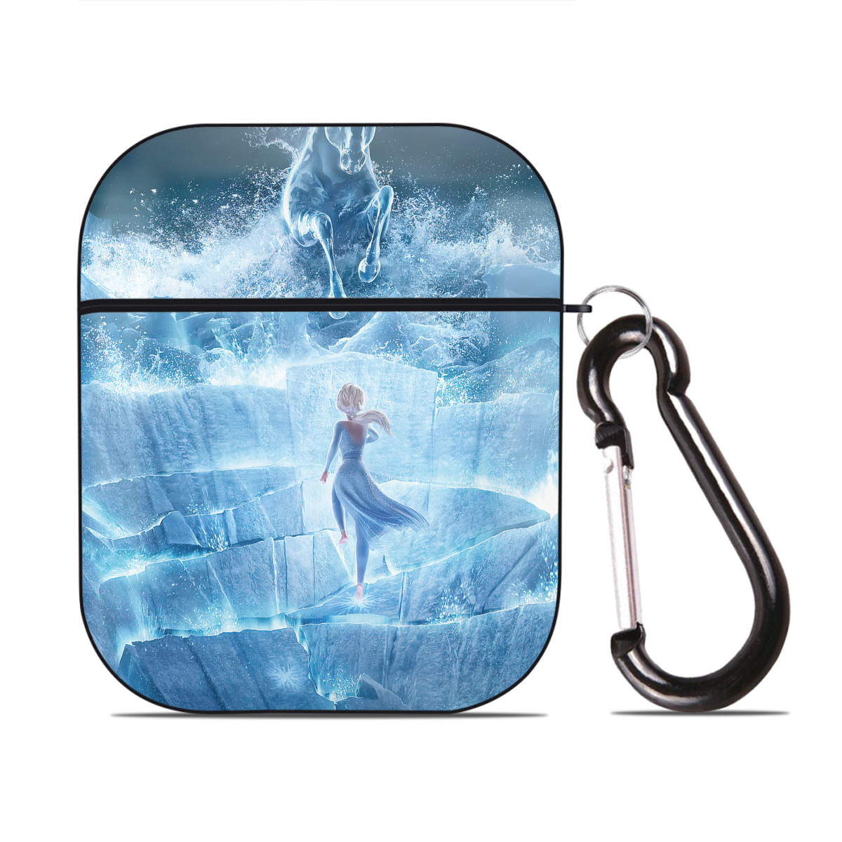 （画像用） アナと雪の女王 アンナ エルサ Frozen Anna Elsa AirPods 第2世代保護ケース ハードシェル ブラック 耐衝撃・防指紋・カラビナ付き