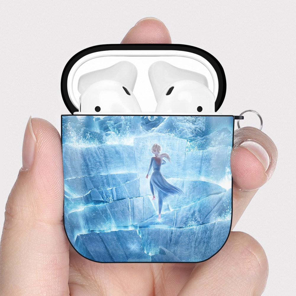 （画像用） アナと雪の女王 アンナ エルサ Frozen Anna Elsa AirPods 第2世代保護ケース ハードシェル ブラック 耐衝撃・防指紋・カラビナ付き
