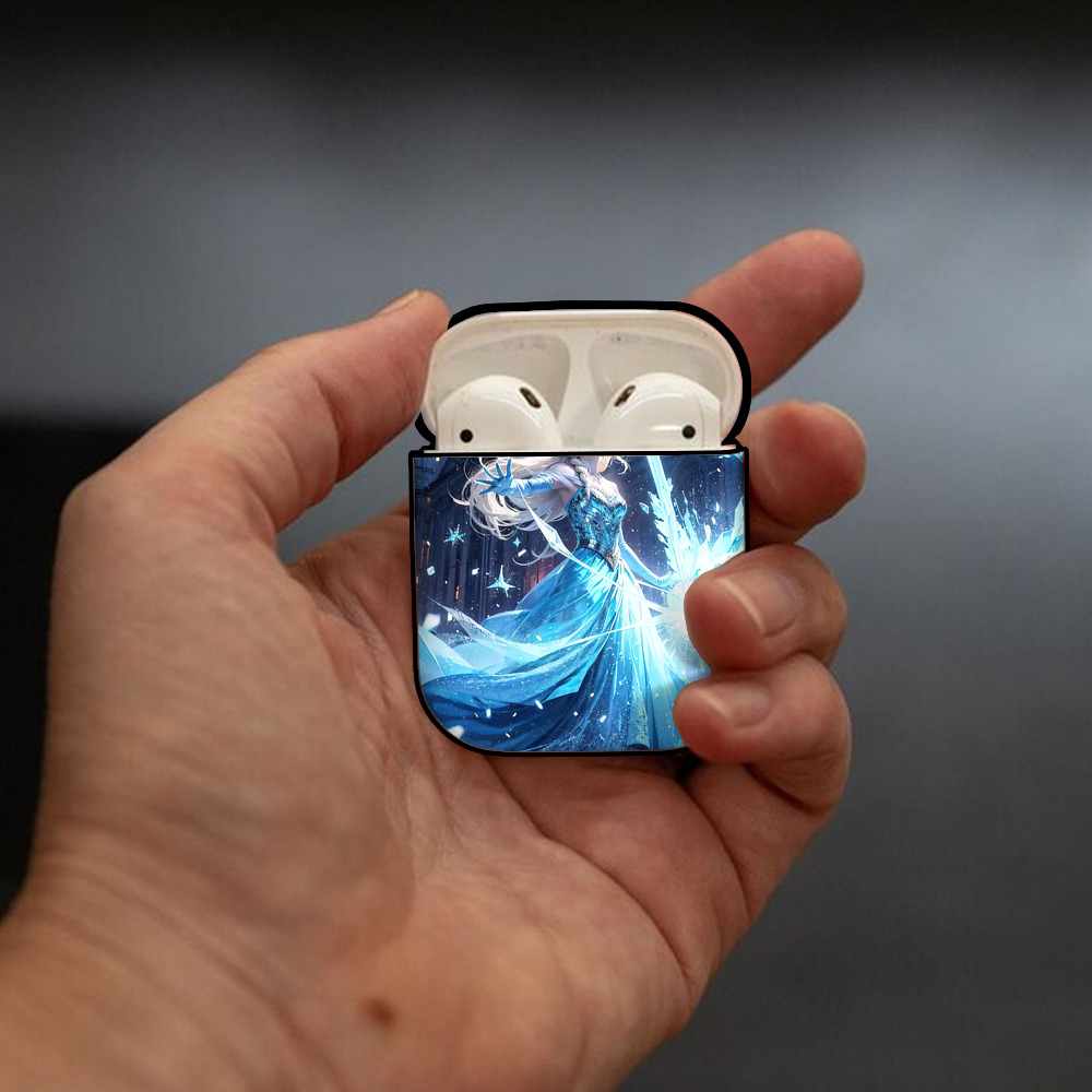 アナと雪の女王 アンナ エルサ Frozen Anna Elsa AirPods 第2世代保護ケース ハードシェル ブラック 耐衝撃・防指紋・カラビナ付き