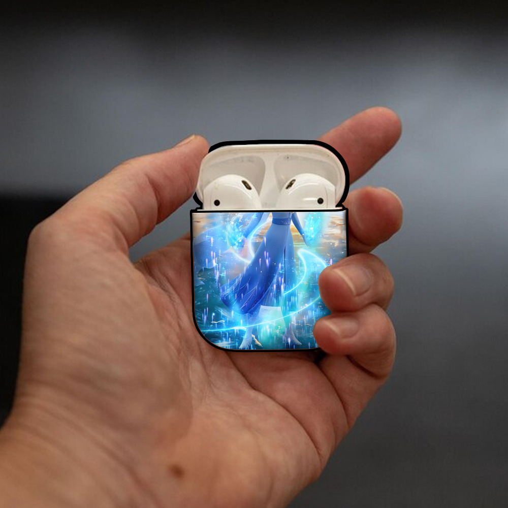 アナと雪の女王 アンナ エルサ Frozen Anna Elsa AirPods 第2世代保護ケース ハードシェル ブラック 耐衝撃・防指紋・カラビナ付き