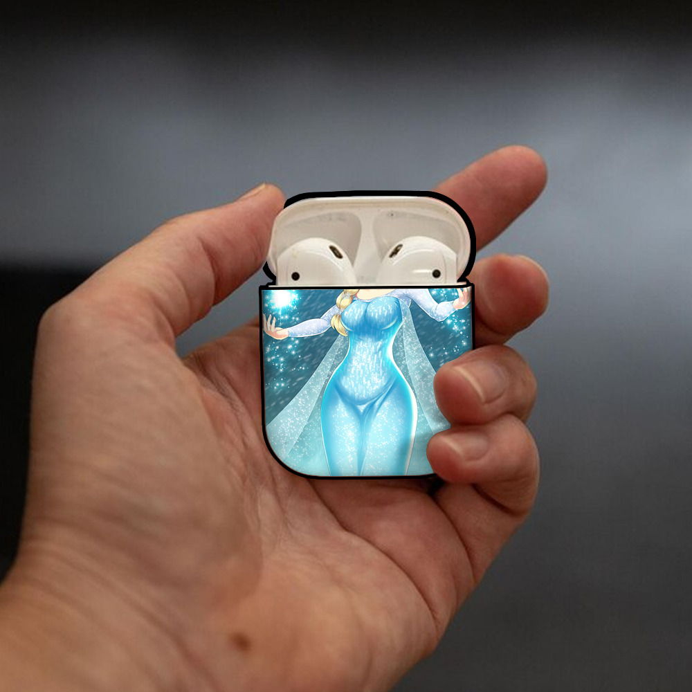 アナと雪の女王 アンナ エルサ Frozen Anna Elsa AirPods 第2世代保護ケース ハードシェル ブラック 耐衝撃・防指紋・カラビナ付き