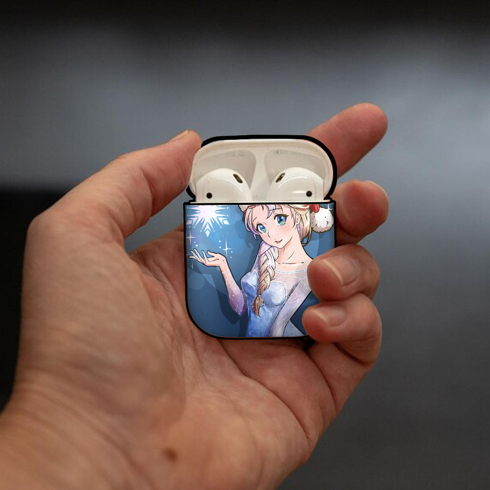 アナと雪の女王 アンナ エルサ Frozen Anna Elsa AirPods 第2世代保護ケース ハードシェル ブラック 耐衝撃・防指紋・カラビナ付き