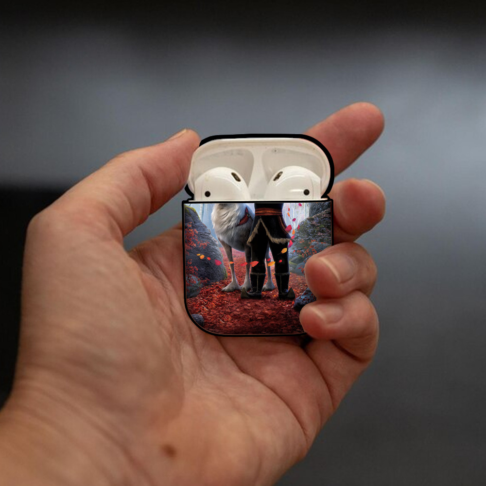 アナと雪の女王 アンナ エルサ Frozen Anna Elsa AirPods 第2世代保護ケース ハードシェル ブラック 耐衝撃・防指紋・カラビナ付き
