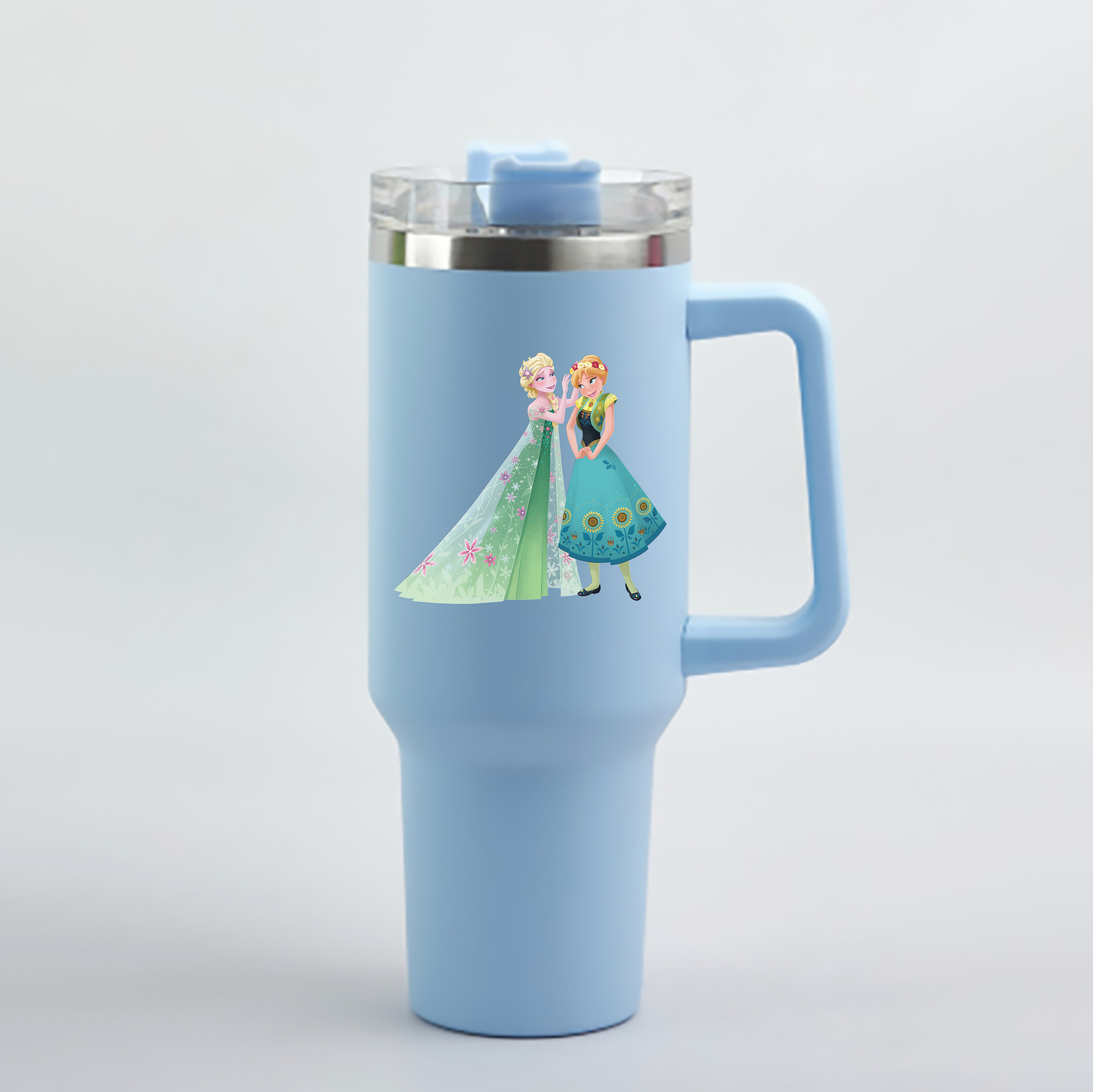 （画像用） アナと雪の女王 アンナ エルサ Frozen Anna Elsa 1200mL車用タンブラー - クリスタルステッカー（プラスチックストロー付き）