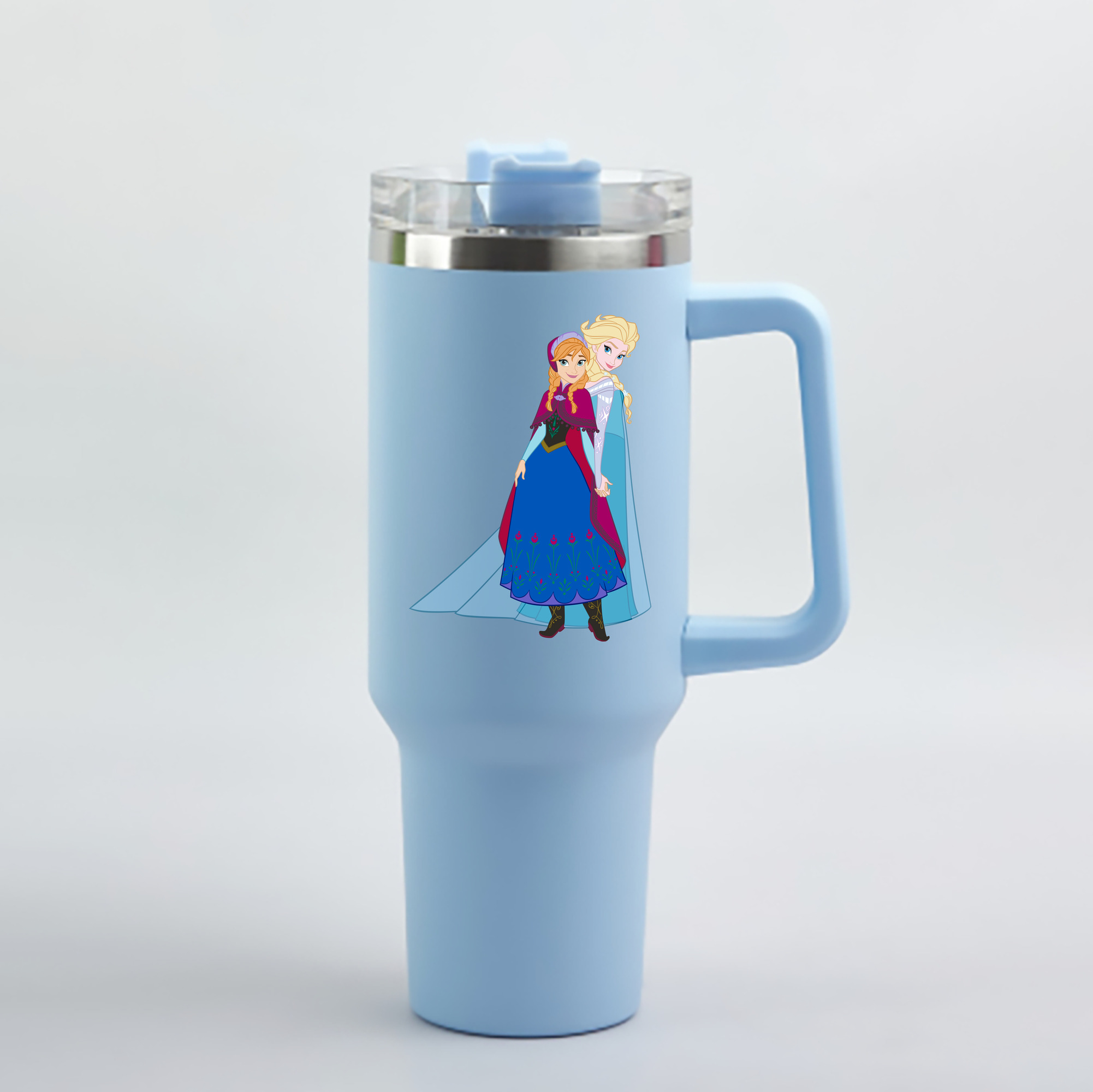 （画像用） アナと雪の女王 アンナ エルサ Frozen Anna Elsa 1200mL車用タンブラー - クリスタルステッカー（プラスチックストロー付き）