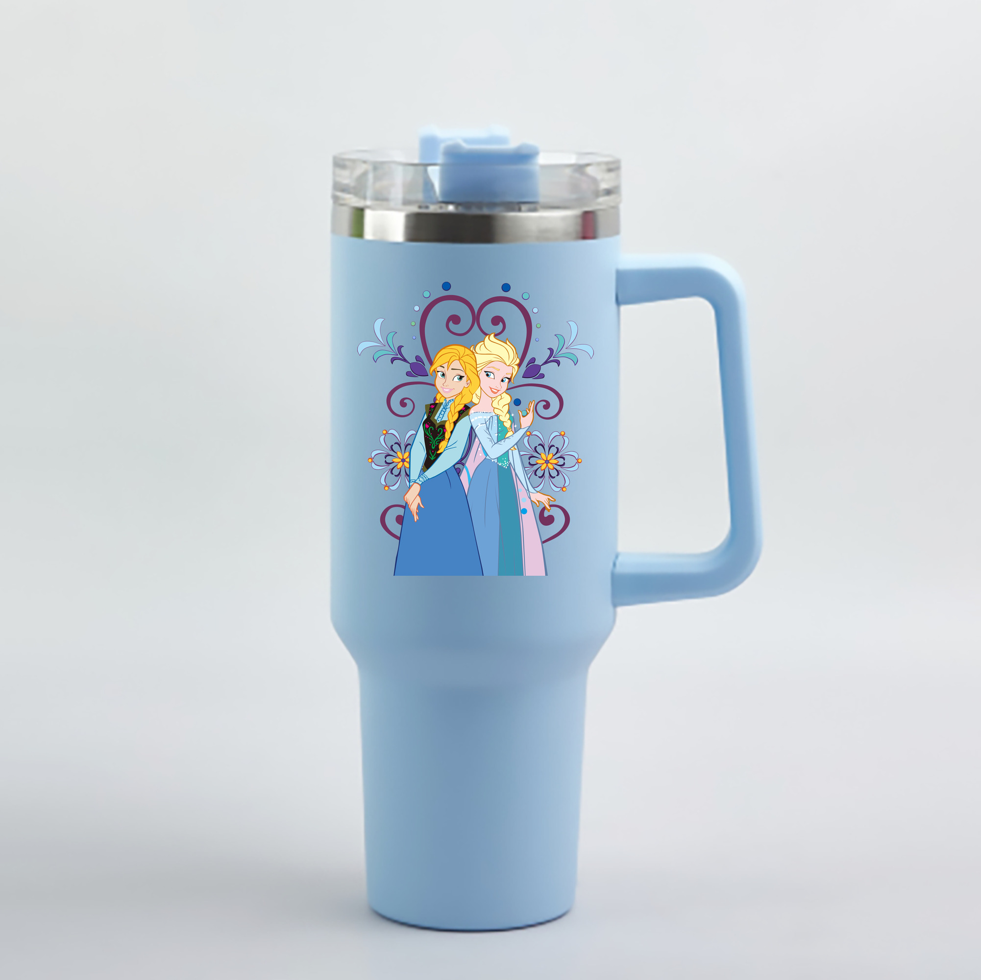 （画像用） アナと雪の女王 アンナ エルサ Frozen Anna Elsa 1200mL車用タンブラー - クリスタルステッカー（プラスチックストロー付き）