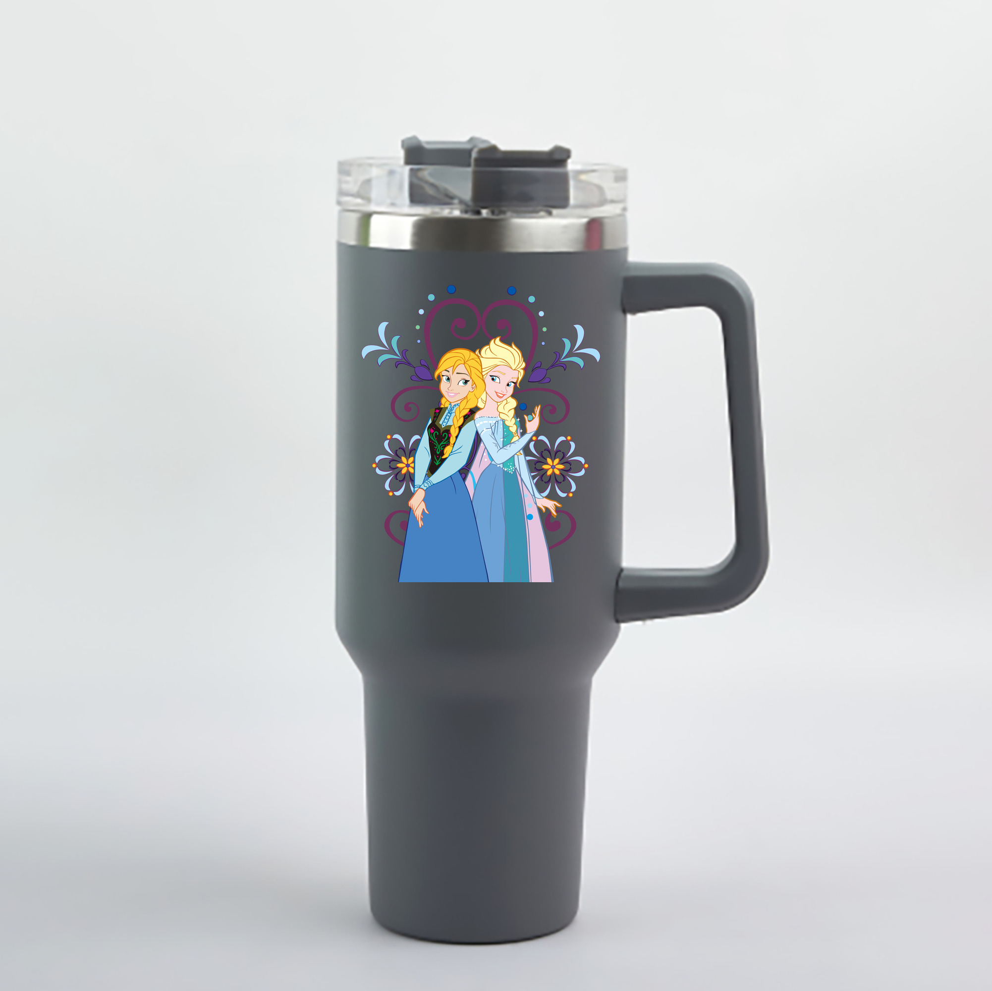 （画像用） アナと雪の女王 アンナ エルサ Frozen Anna Elsa 1200mL車用タンブラー - クリスタルステッカー（プラスチックストロー付き）