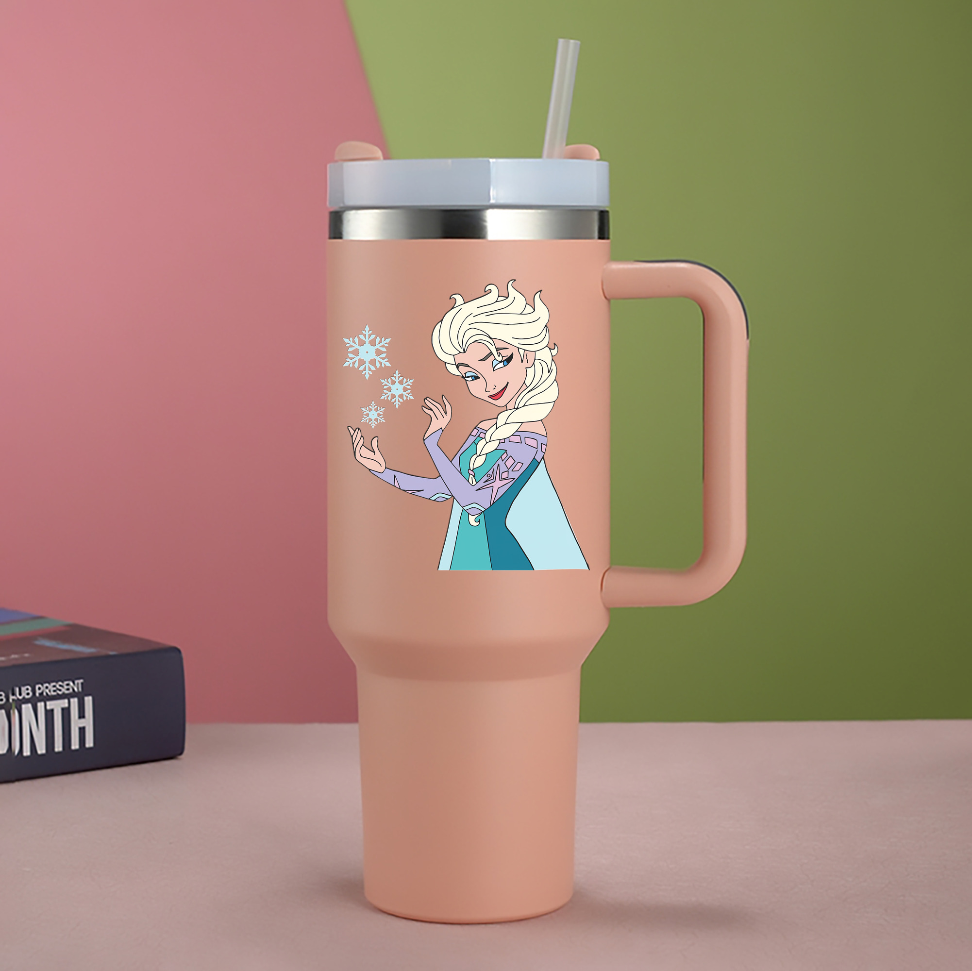 （画像用） アナと雪の女王 アンナ エルサ Frozen Anna Elsa 1200mL車用タンブラー - クリスタルステッカー（プラスチックストロー付き）