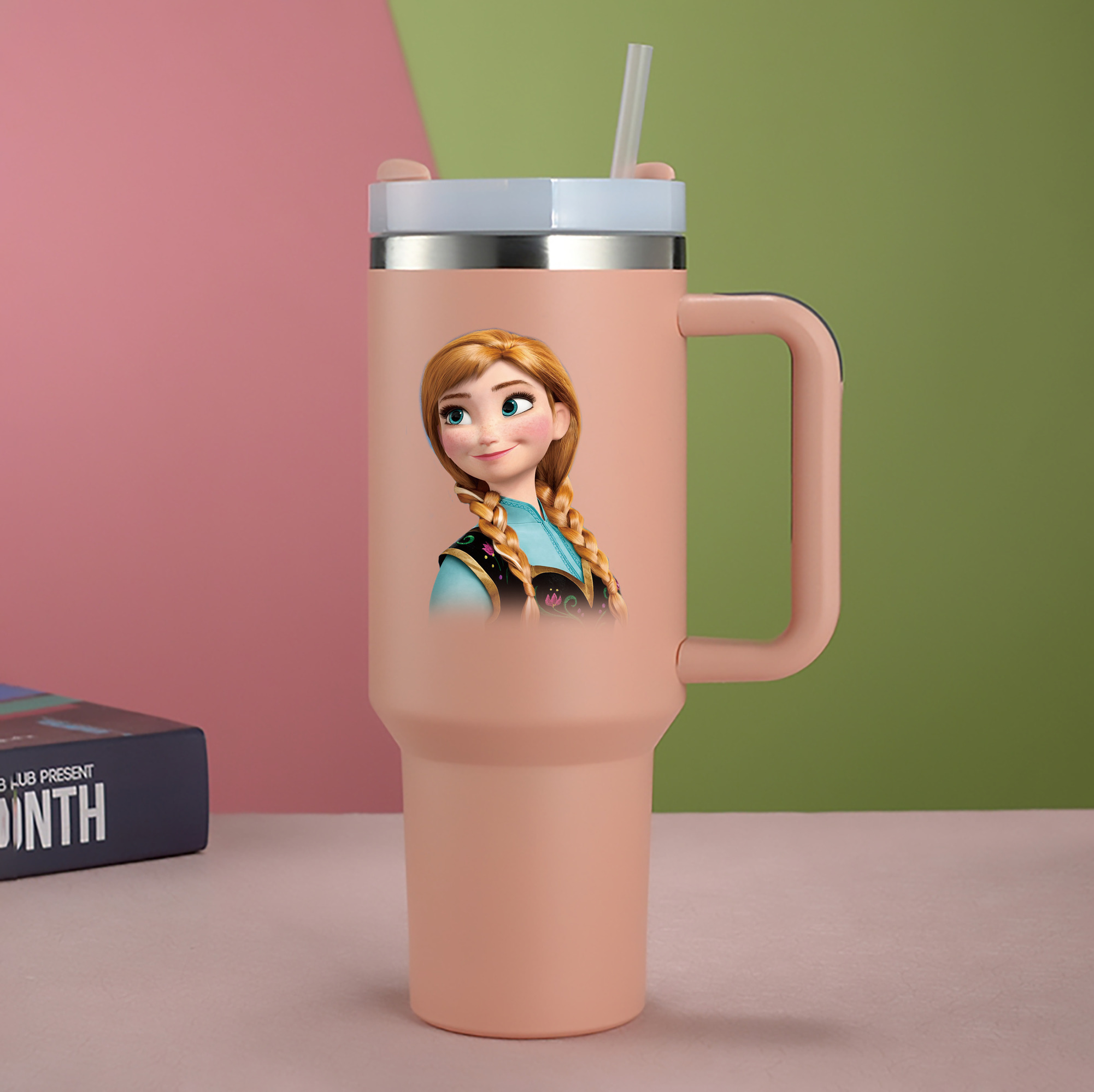 （画像用） アナと雪の女王 アンナ エルサ Frozen Anna Elsa 1200mL車用タンブラー - クリスタルステッカー（プラスチックストロー付き）