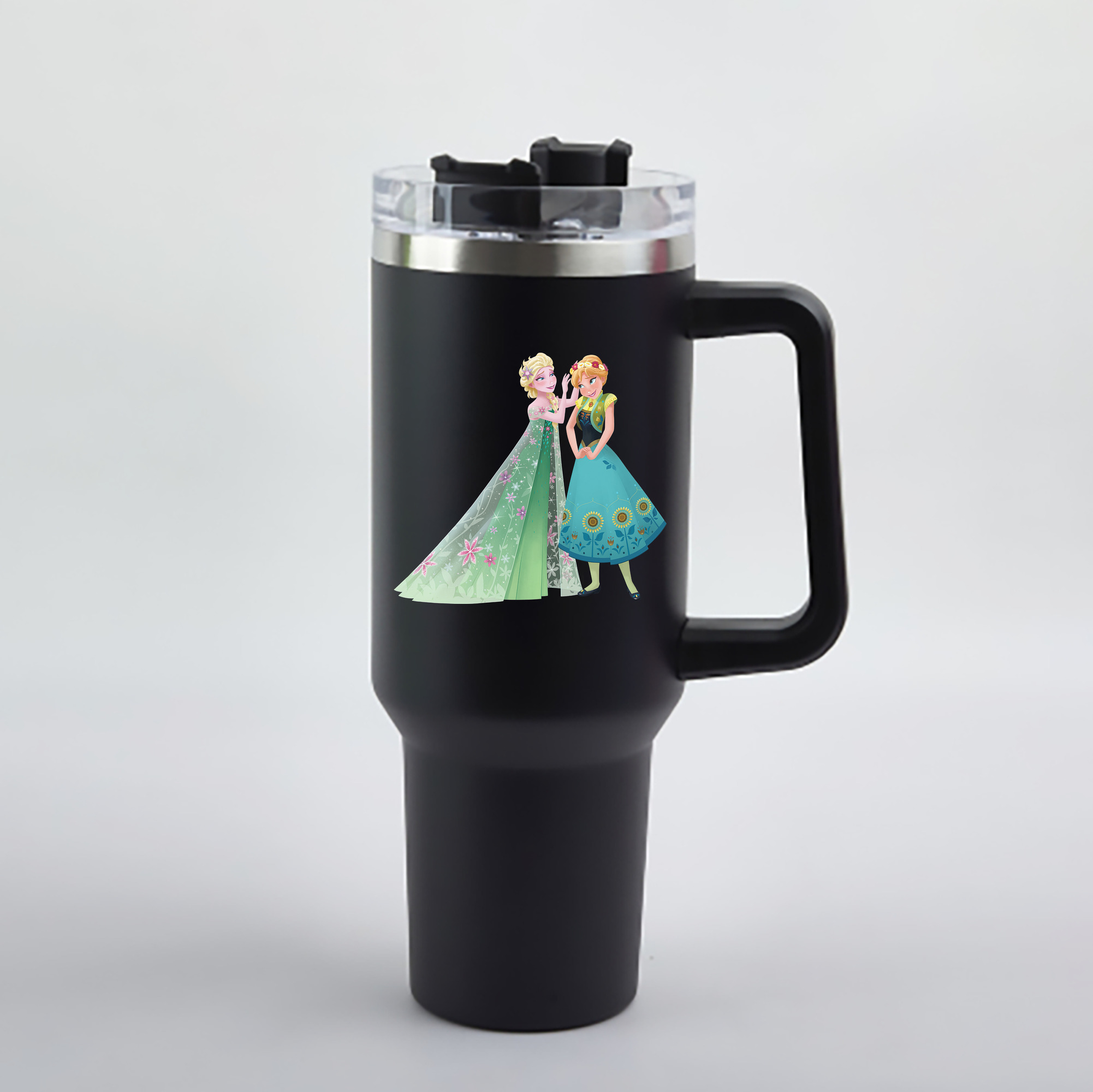 （画像用） アナと雪の女王 アンナ エルサ Frozen Anna Elsa 1200mL車用タンブラー - クリスタルステッカー（プラスチックストロー付き）