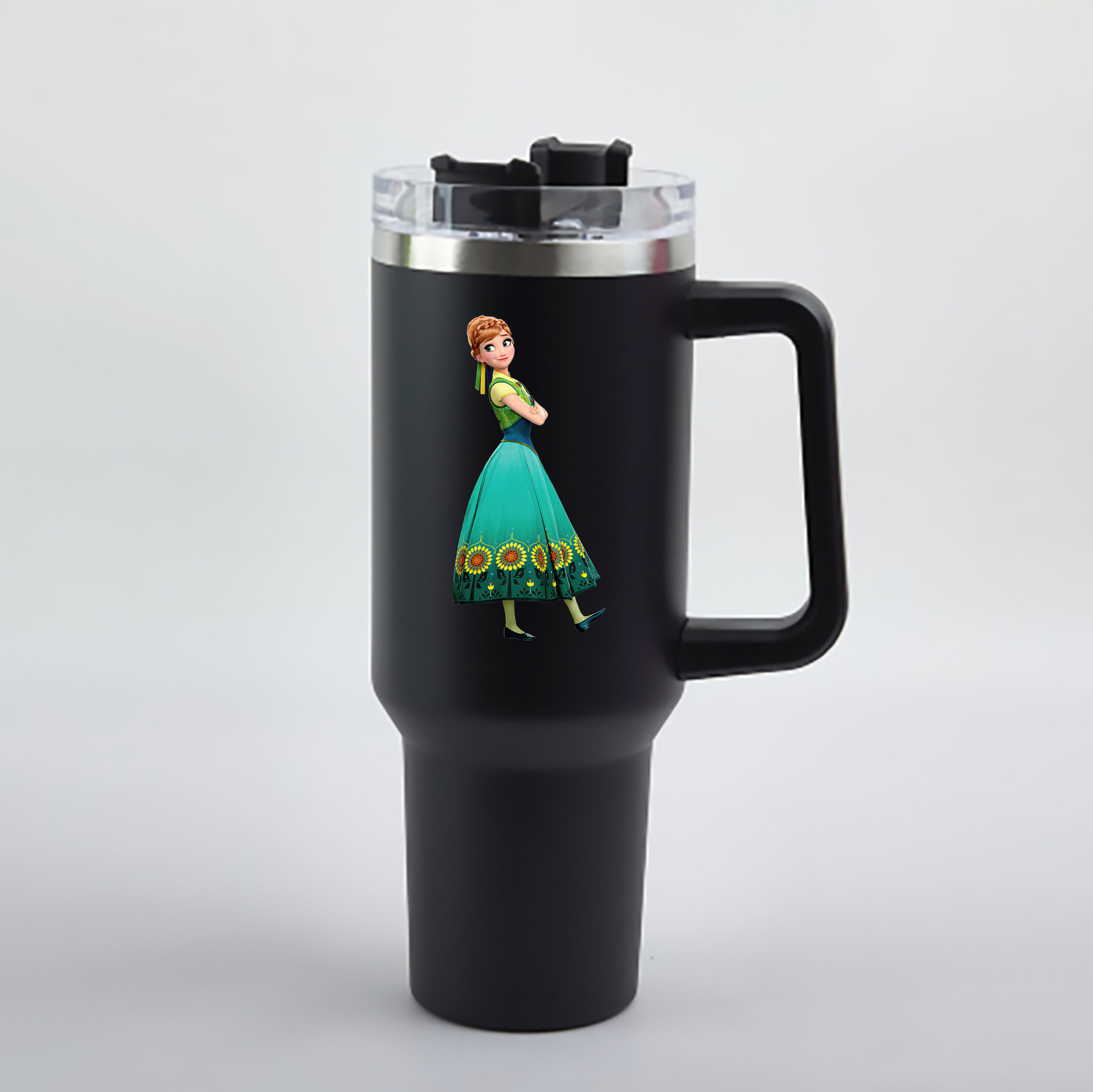 （画像用） アナと雪の女王 アンナ エルサ Frozen Anna Elsa 1200mL車用タンブラー - クリスタルステッカー（プラスチックストロー付き）