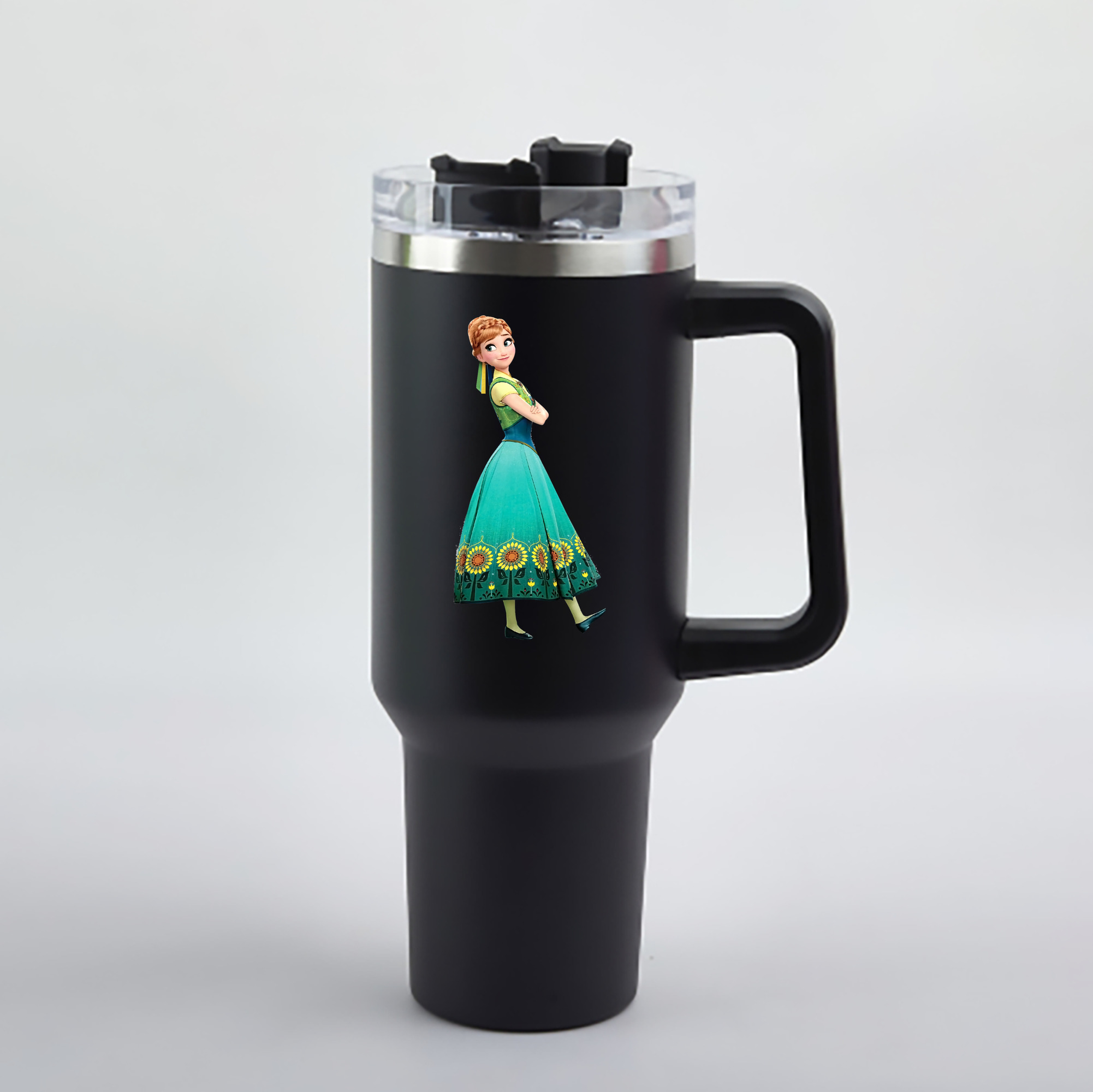 （画像用） アナと雪の女王 アンナ エルサ Frozen Anna Elsa 1200mL車用タンブラー - クリスタルステッカー（プラスチックストロー付き）