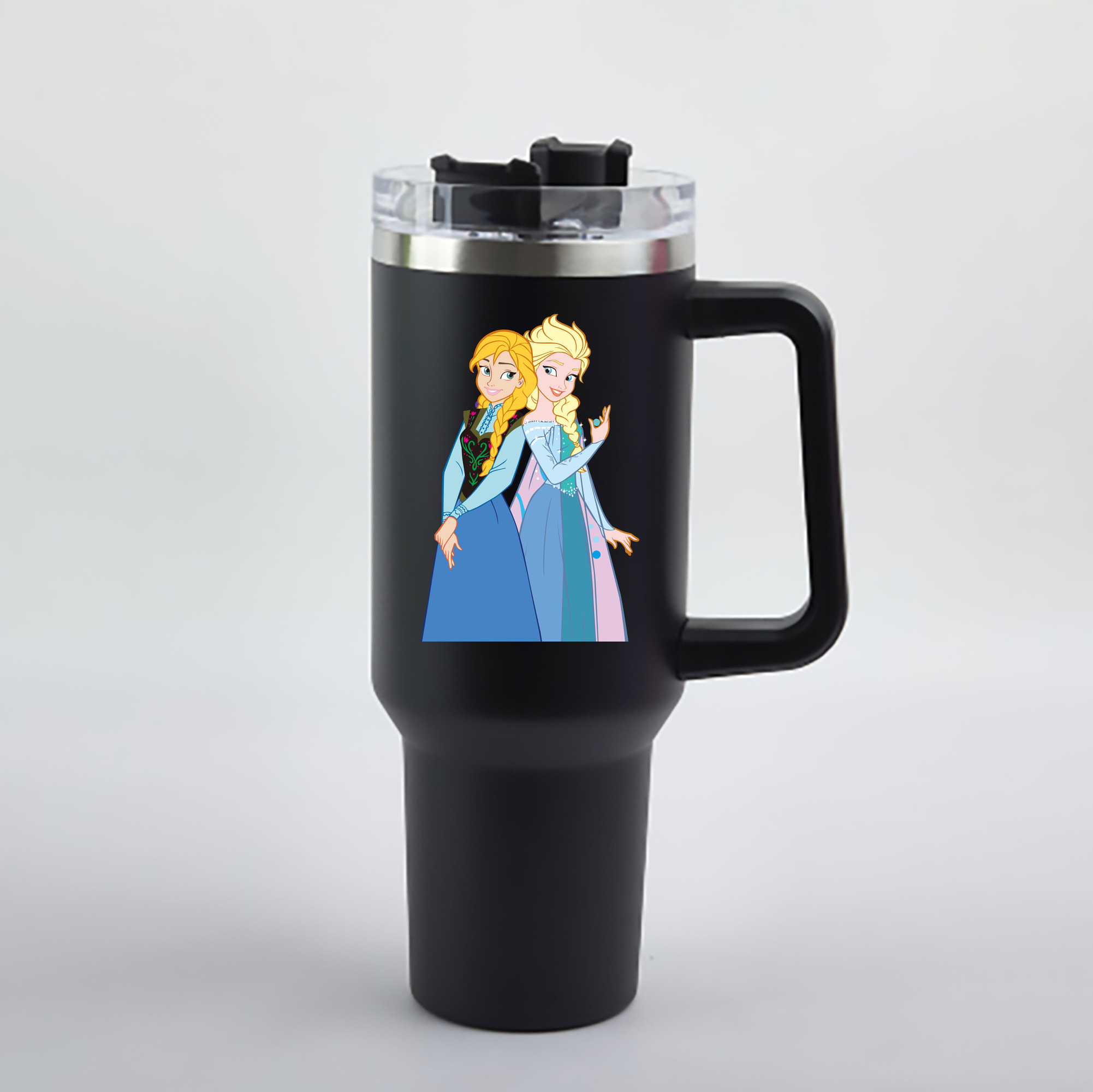 （画像用） アナと雪の女王 アンナ エルサ Frozen Anna Elsa 1200mL車用タンブラー - クリスタルステッカー（プラスチックストロー付き）