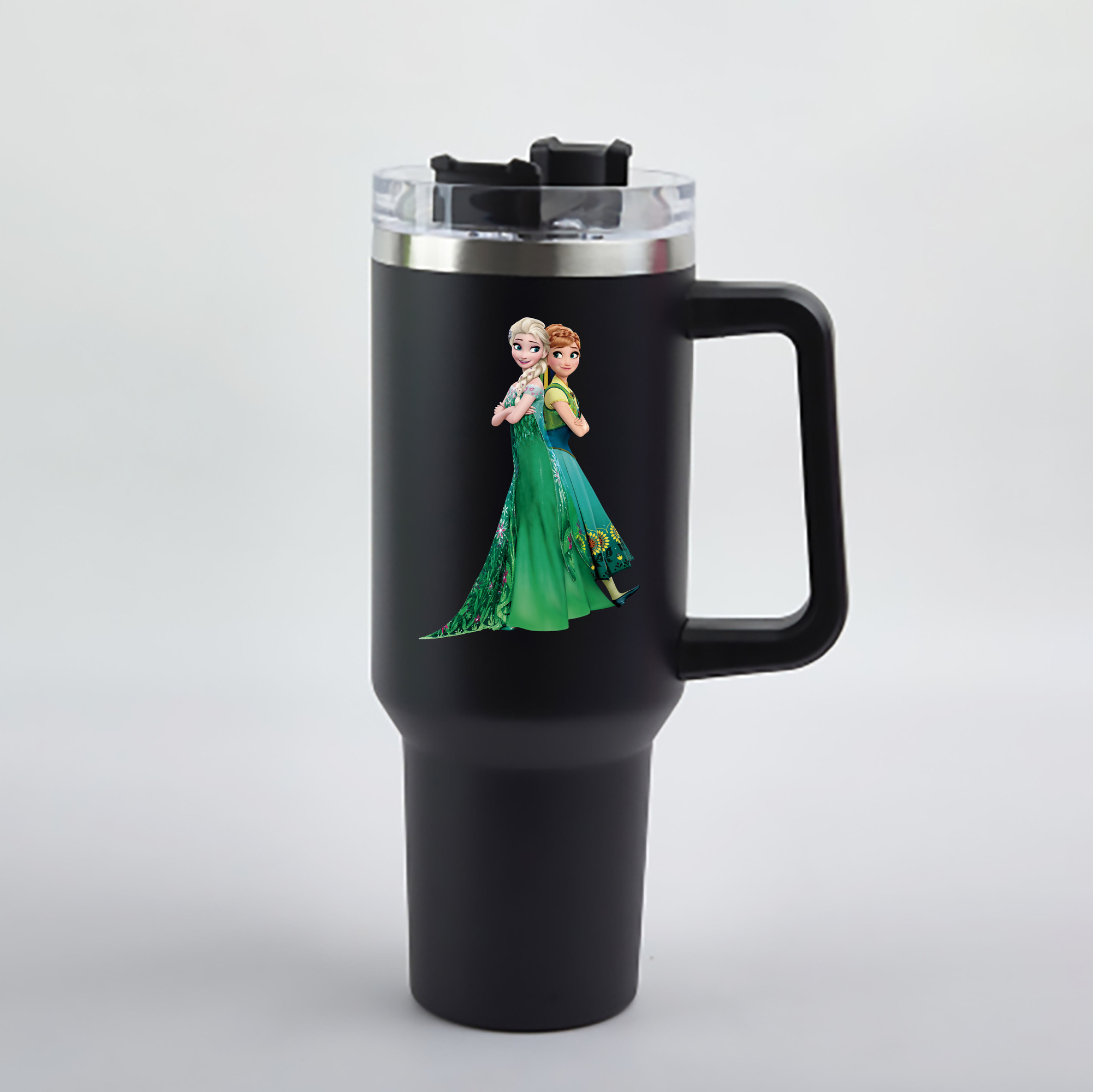 （画像用） アナと雪の女王 アンナ エルサ Frozen Anna Elsa 1200mL車用タンブラー - クリスタルステッカー（プラスチックストロー付き）