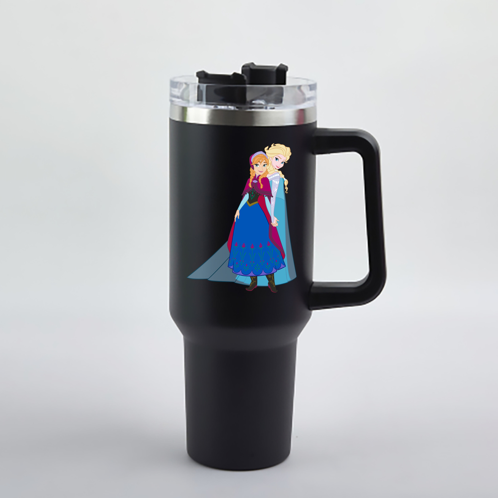 （画像用） アナと雪の女王 アンナ エルサ Frozen Anna Elsa 1200mL車用タンブラー - クリスタルステッカー（プラスチックストロー付き）