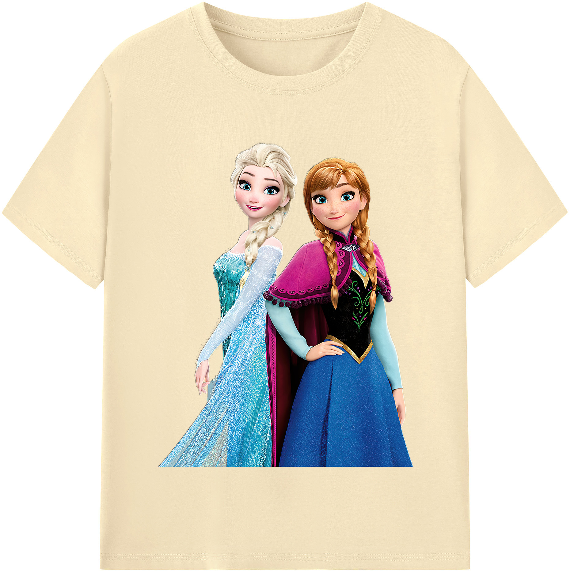 （画像用） アナと雪の女王 アンナ エルサ Frozen Anna Elsa 綿100％半袖Tシャツ（フロントプリント）