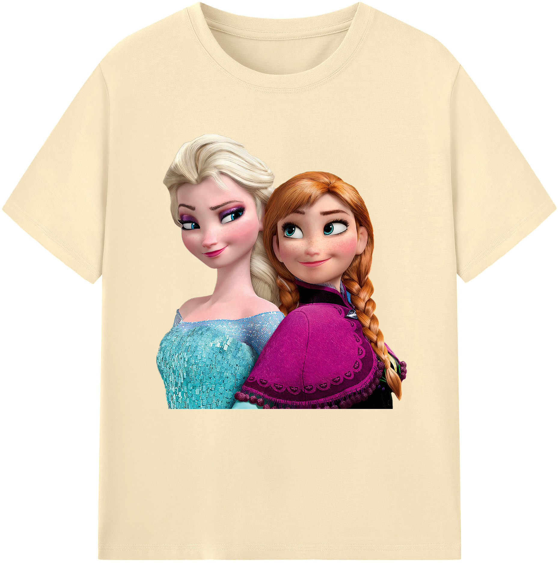 （画像用） アナと雪の女王 アンナ エルサ Frozen Anna Elsa 綿100％半袖Tシャツ（フロントプリント）
