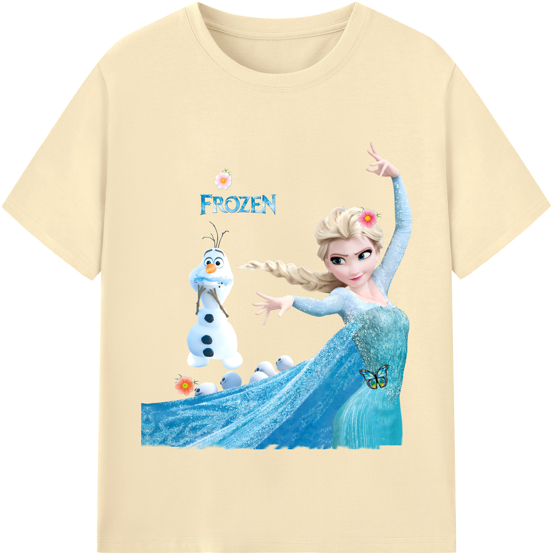 （画像用） アナと雪の女王 アンナ エルサ Frozen Anna Elsa 綿100％半袖Tシャツ（フロントプリント）