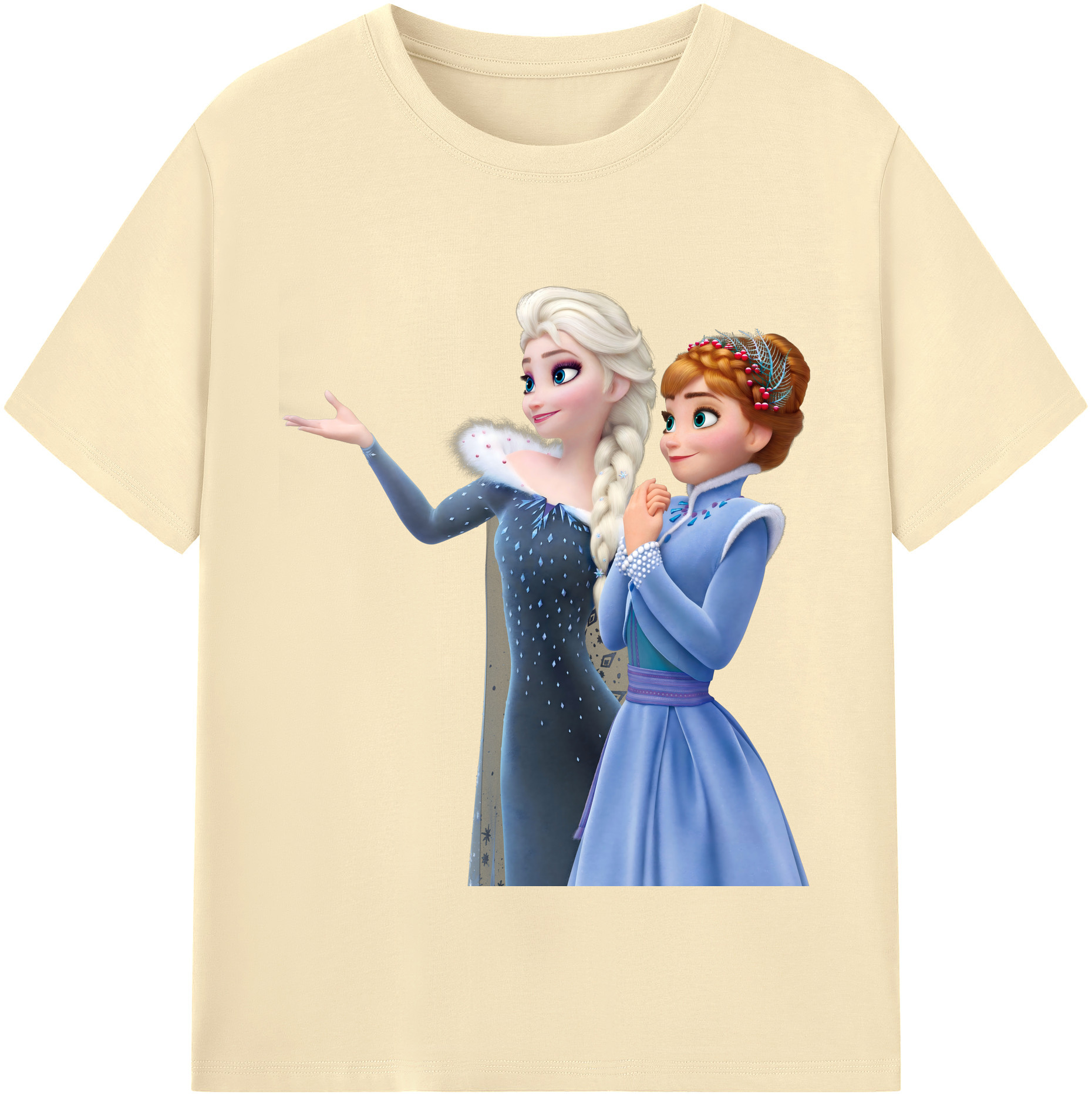 （画像用） アナと雪の女王 アンナ エルサ Frozen Anna Elsa 綿100％半袖Tシャツ（フロントプリント）