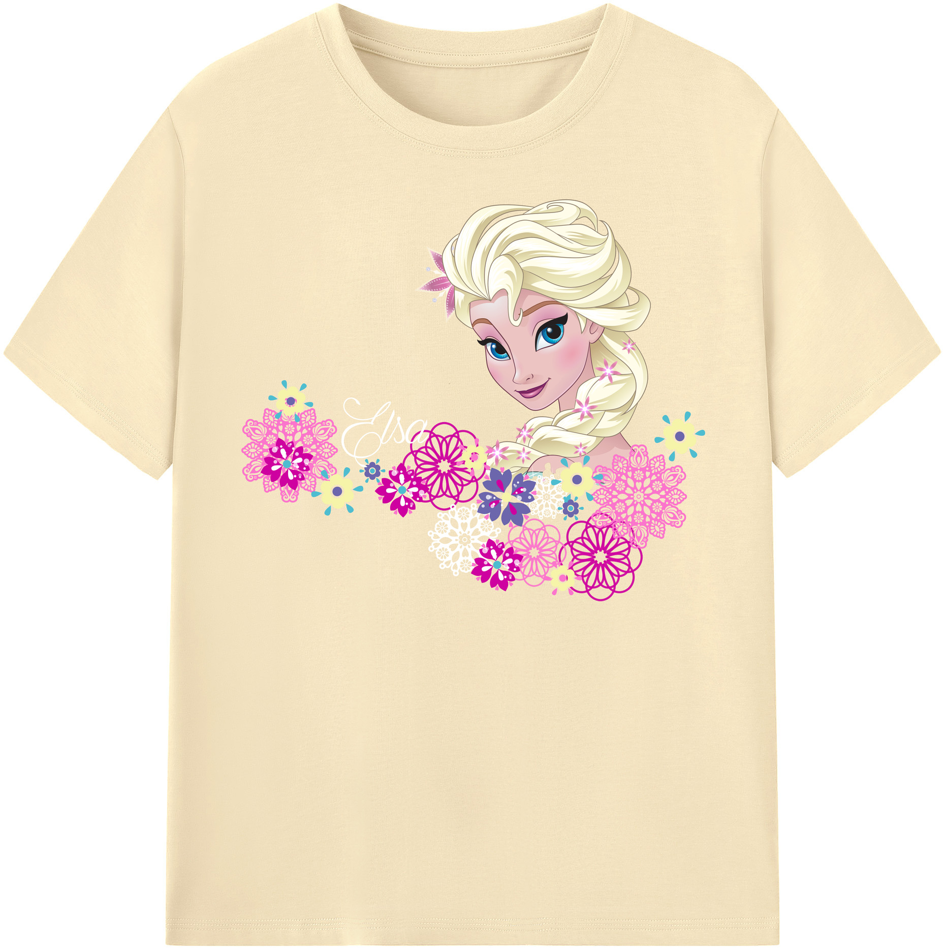 （画像用） アナと雪の女王 アンナ エルサ Frozen Anna Elsa 綿100％半袖Tシャツ（フロントプリント）