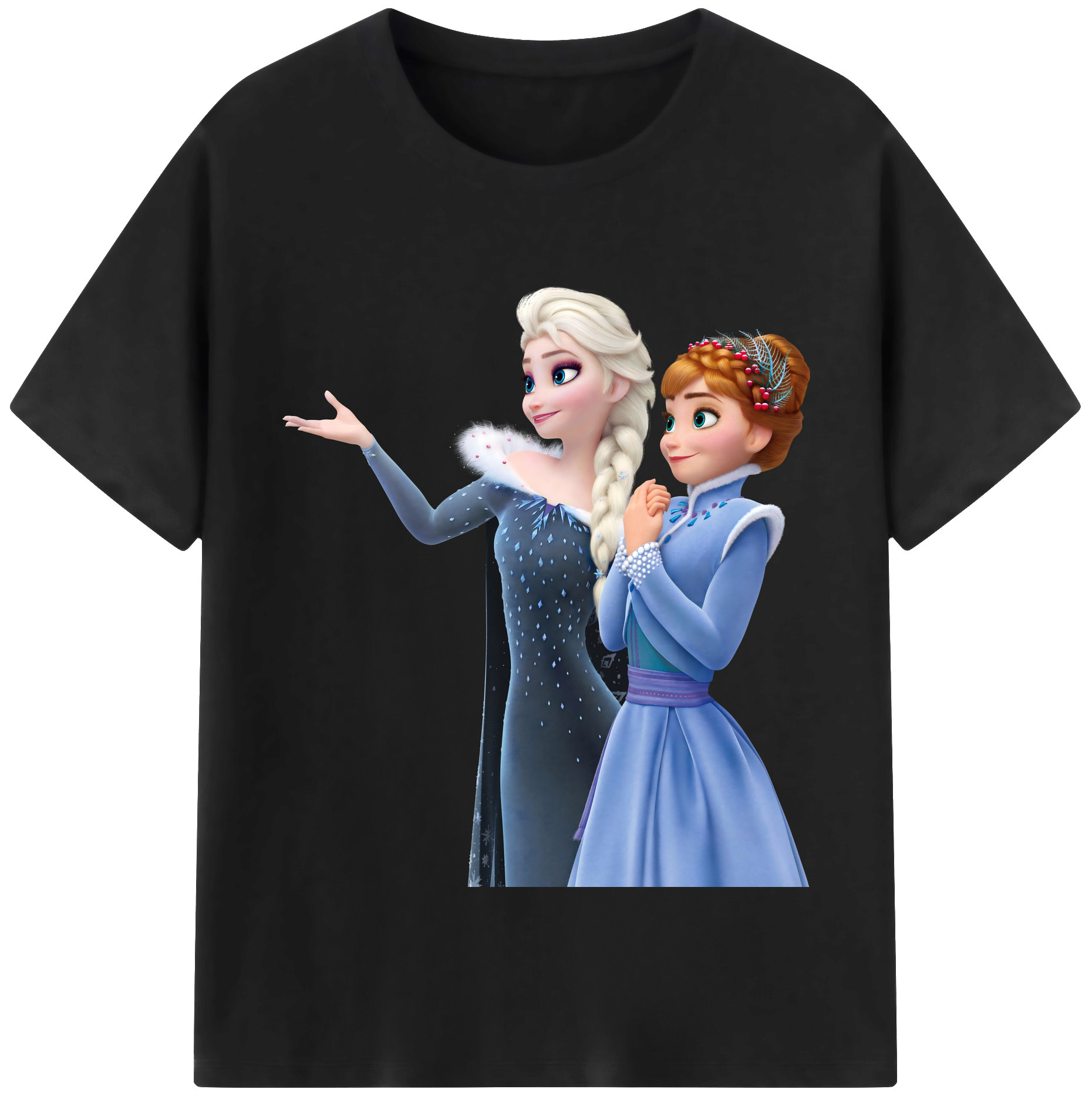 （画像用） アナと雪の女王 アンナ エルサ Frozen Anna Elsa 綿100％半袖Tシャツ（フロントプリント）