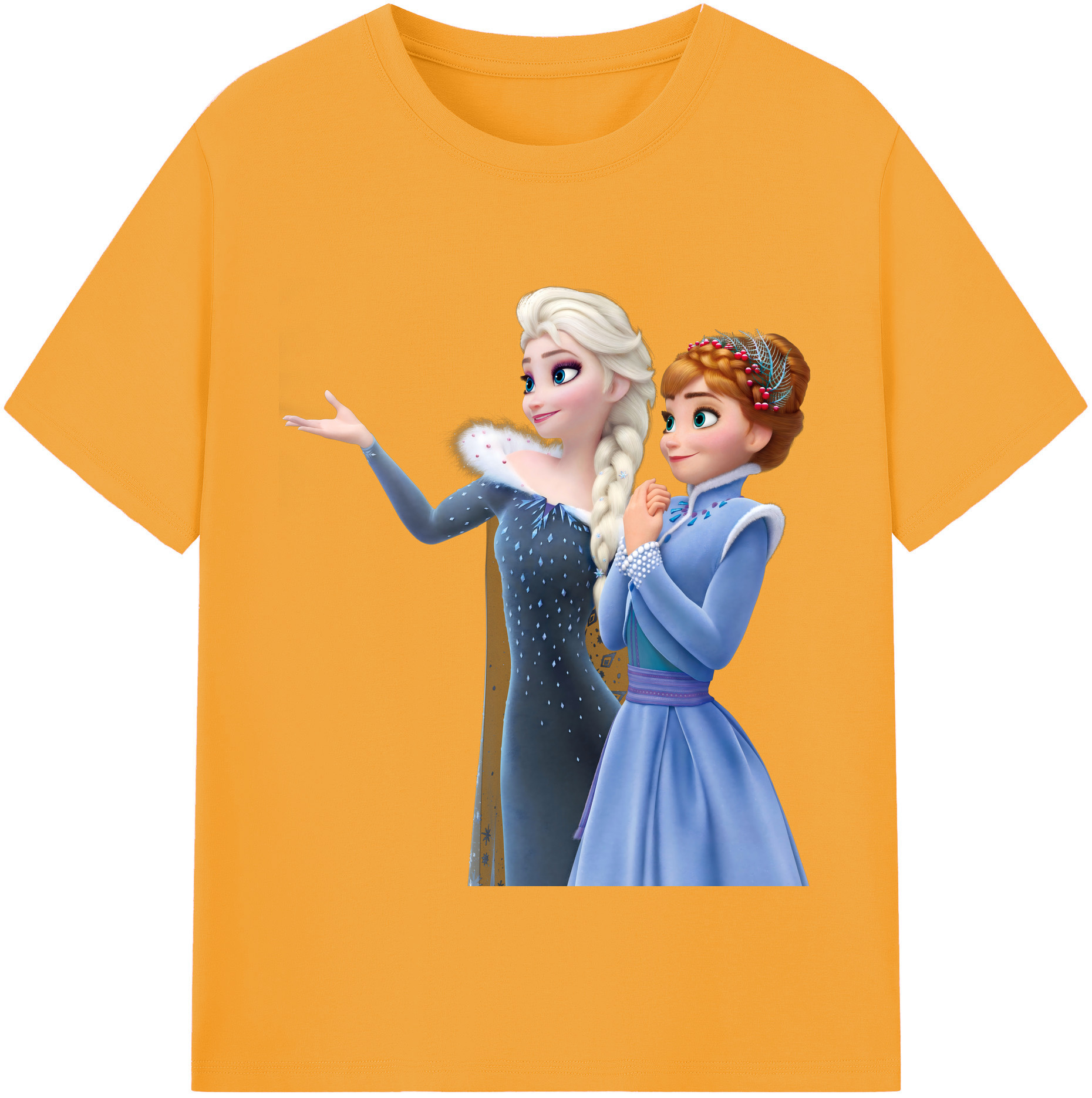 （画像用） アナと雪の女王 アンナ エルサ Frozen Anna Elsa 綿100％半袖Tシャツ（フロントプリント）
