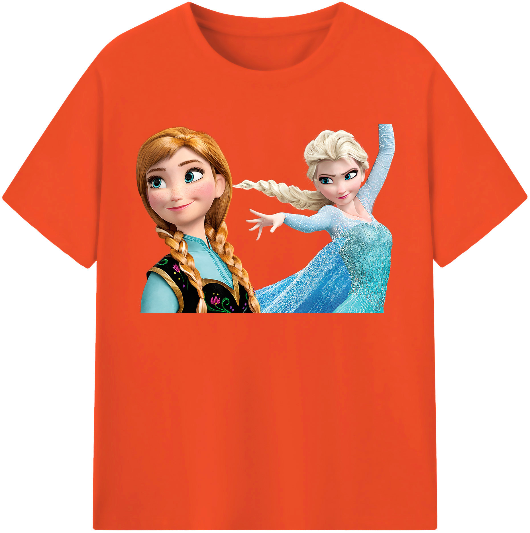 （画像用） アナと雪の女王 アンナ エルサ Frozen Anna Elsa 綿100％半袖Tシャツ（フロントプリント）