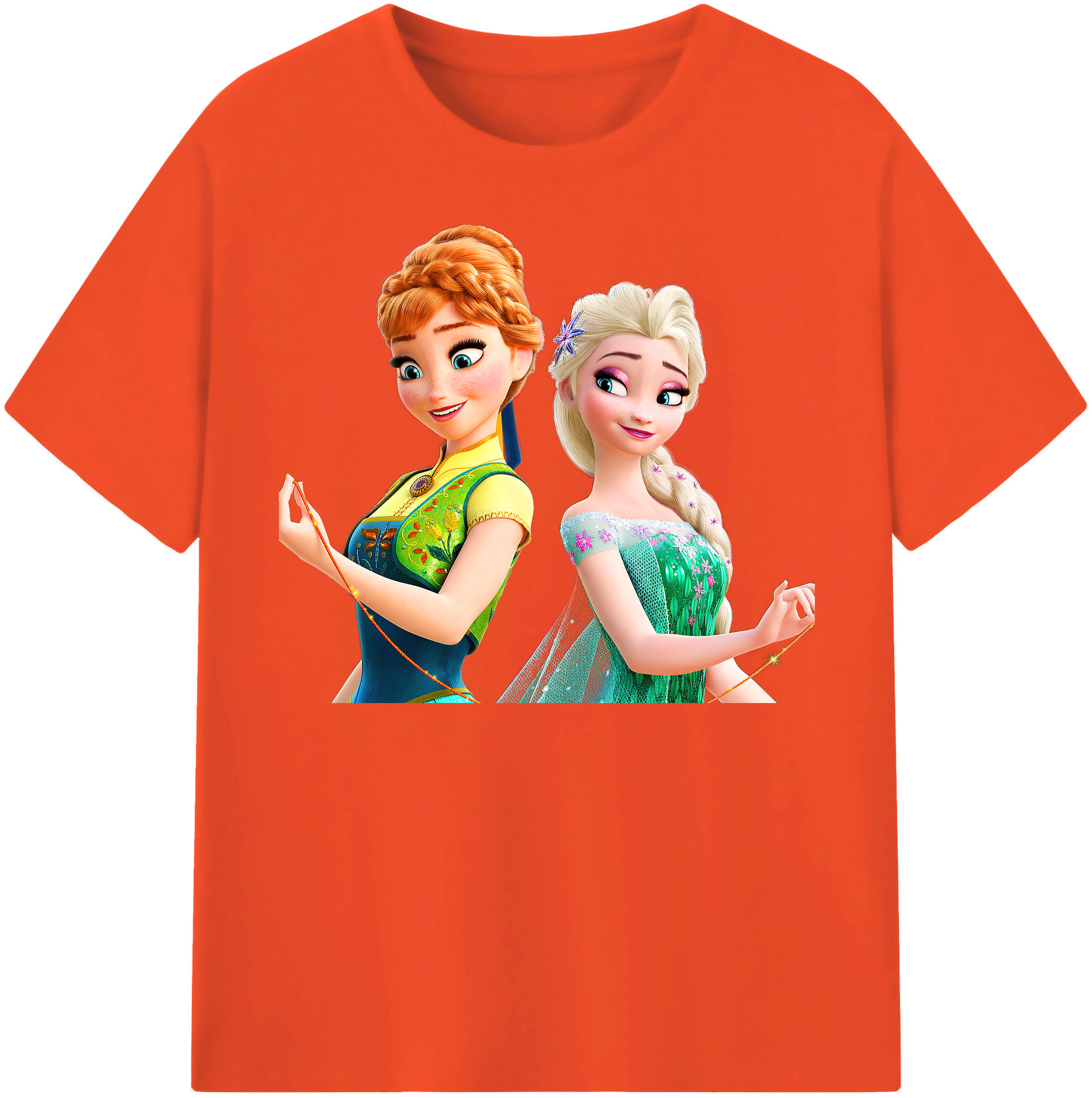 （画像用） アナと雪の女王 アンナ エルサ Frozen Anna Elsa 綿100％半袖Tシャツ（フロントプリント）