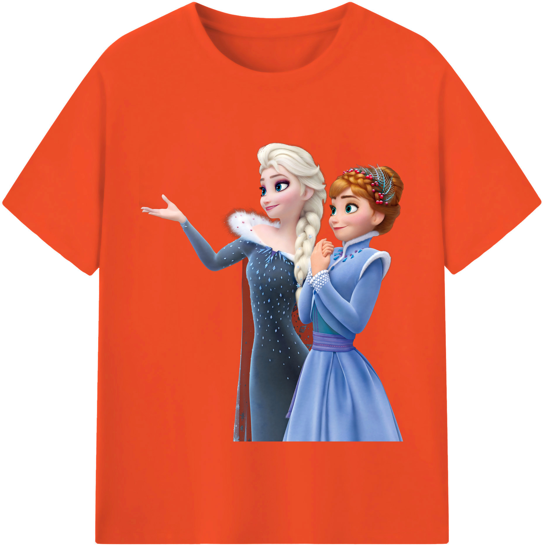 （画像用） アナと雪の女王 アンナ エルサ Frozen Anna Elsa 綿100％半袖Tシャツ（フロントプリント）