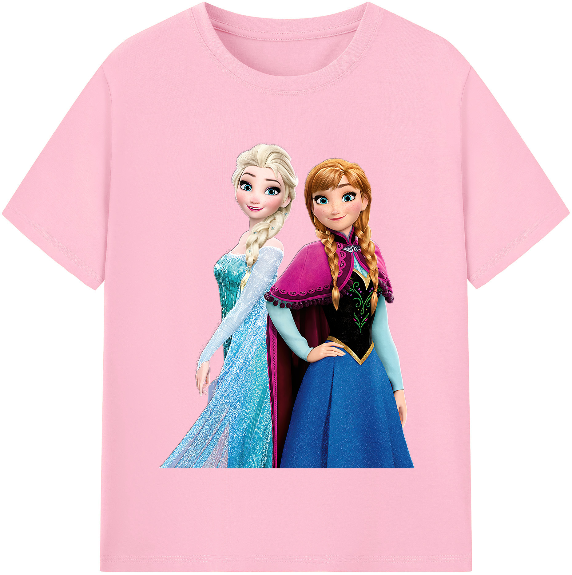 （画像用） アナと雪の女王 アンナ エルサ Frozen Anna Elsa 綿100％半袖Tシャツ（フロントプリント）